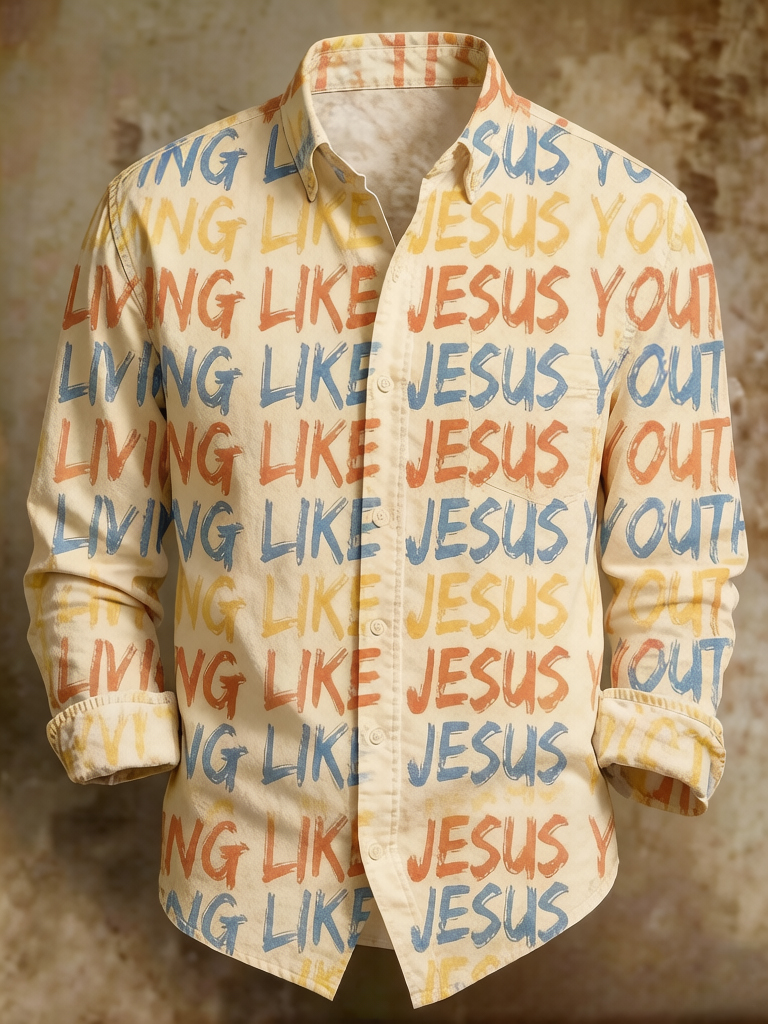 Men's Living Like Jesus Youth Slogan Art Print Long Sleeve Shirt