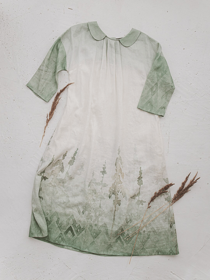 Women's Ombre Forest Print Linen Dress