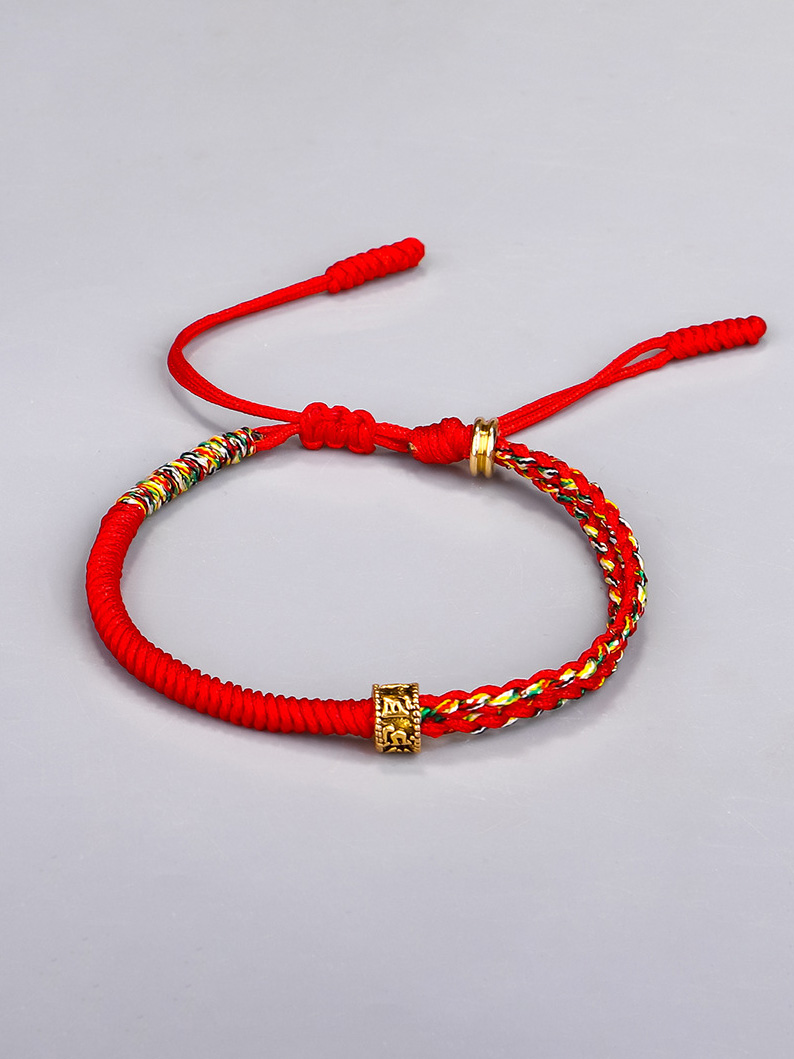 Handmade Om Mani Padme Hum Mantra Copper Beads Red String Bracelet