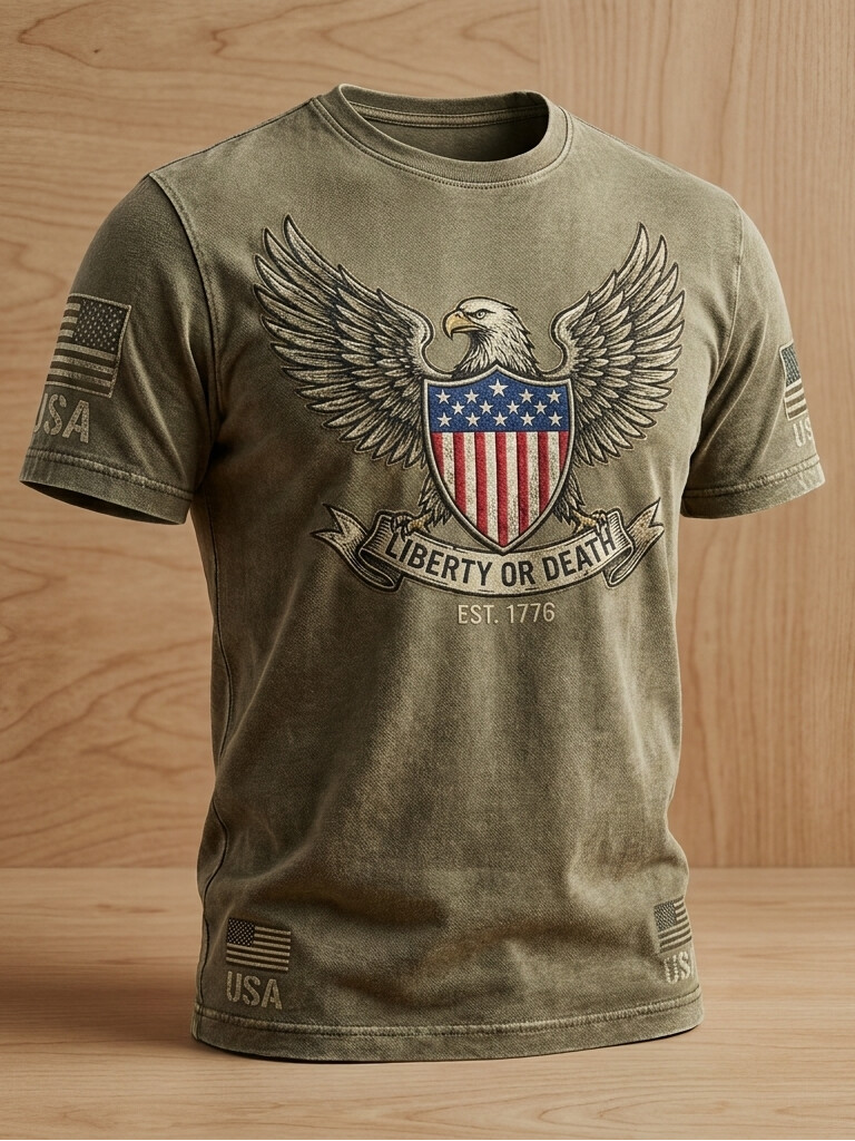 Men's Liberty or Death Eagle Flag Print Casual T-Shirt