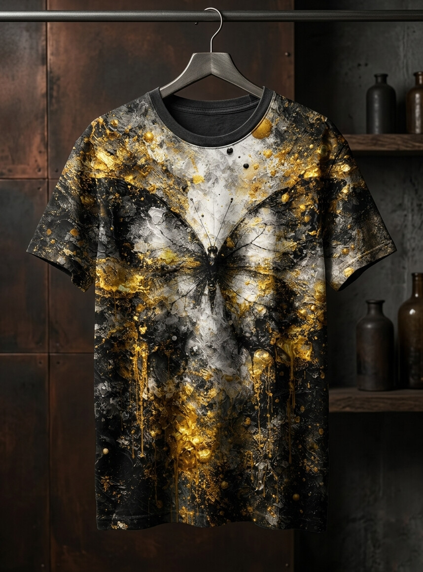Men's Dark Art Glitter Butterfly Print T-Shirt