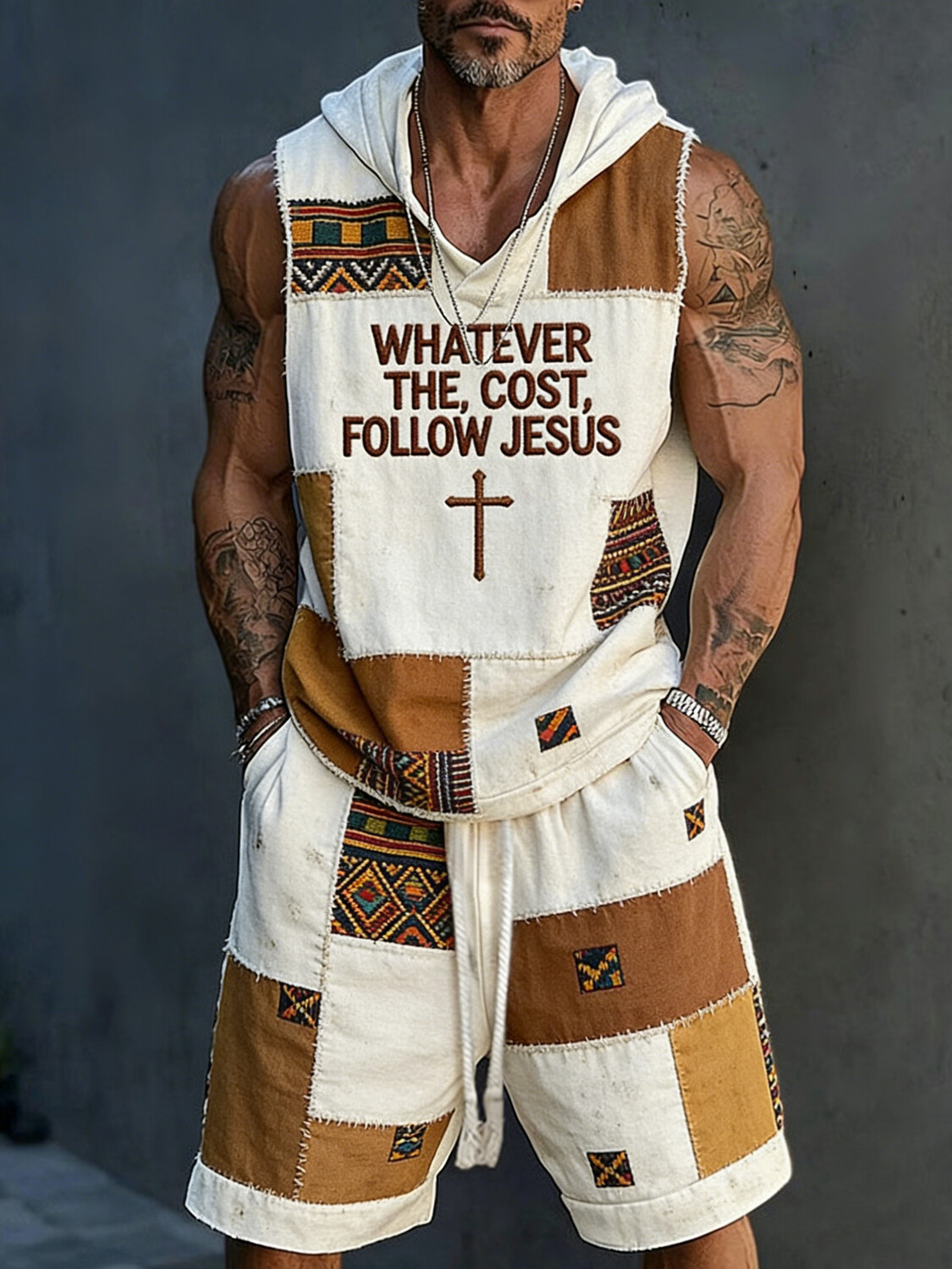 Men's Faith Ethnicity Geometry Patchwork Print Casual Shorts