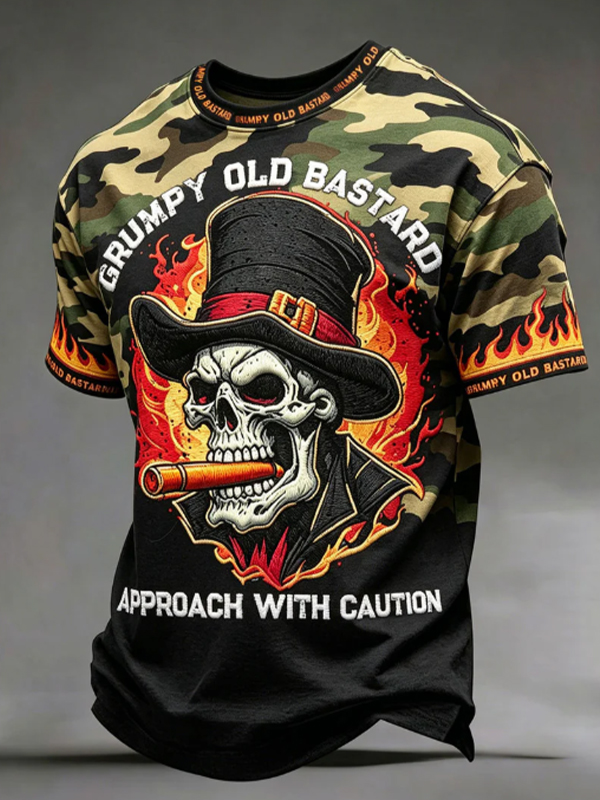 Men's Funny Smoking Skeleton Dark Art Print T-Shirt