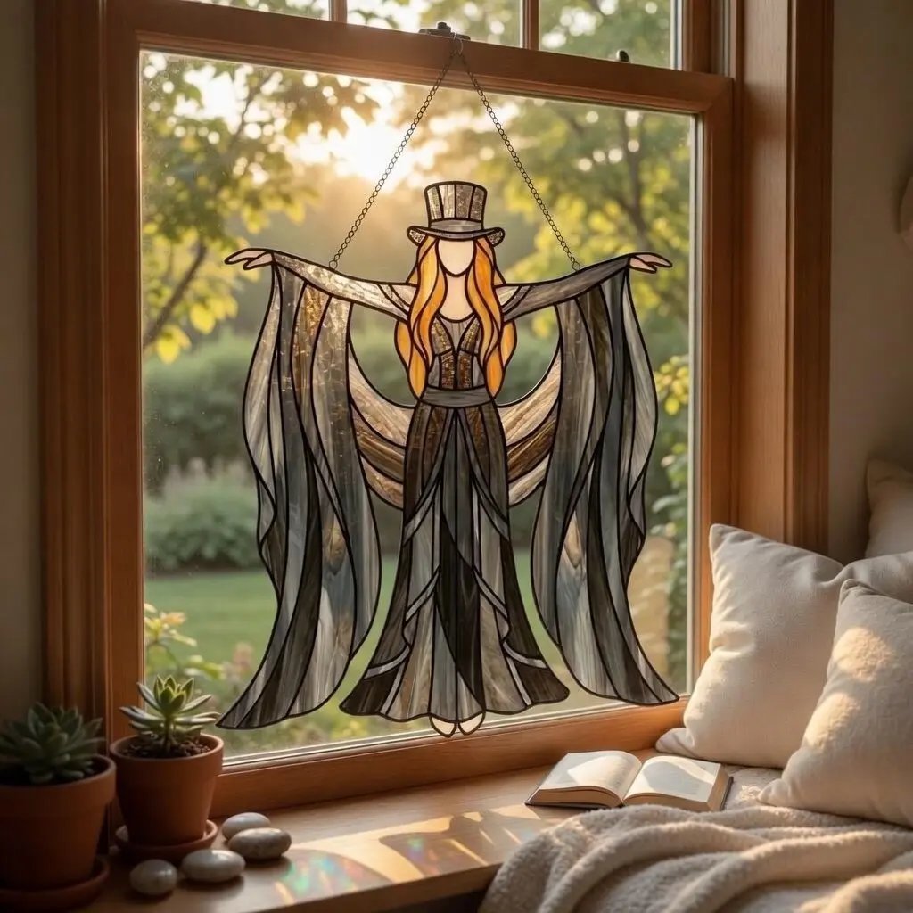 🧙‍♀️Boho Dancing Lady Suncatcher Glass Hanging Ornament - Mystical Gothic Woman Window Spinner
