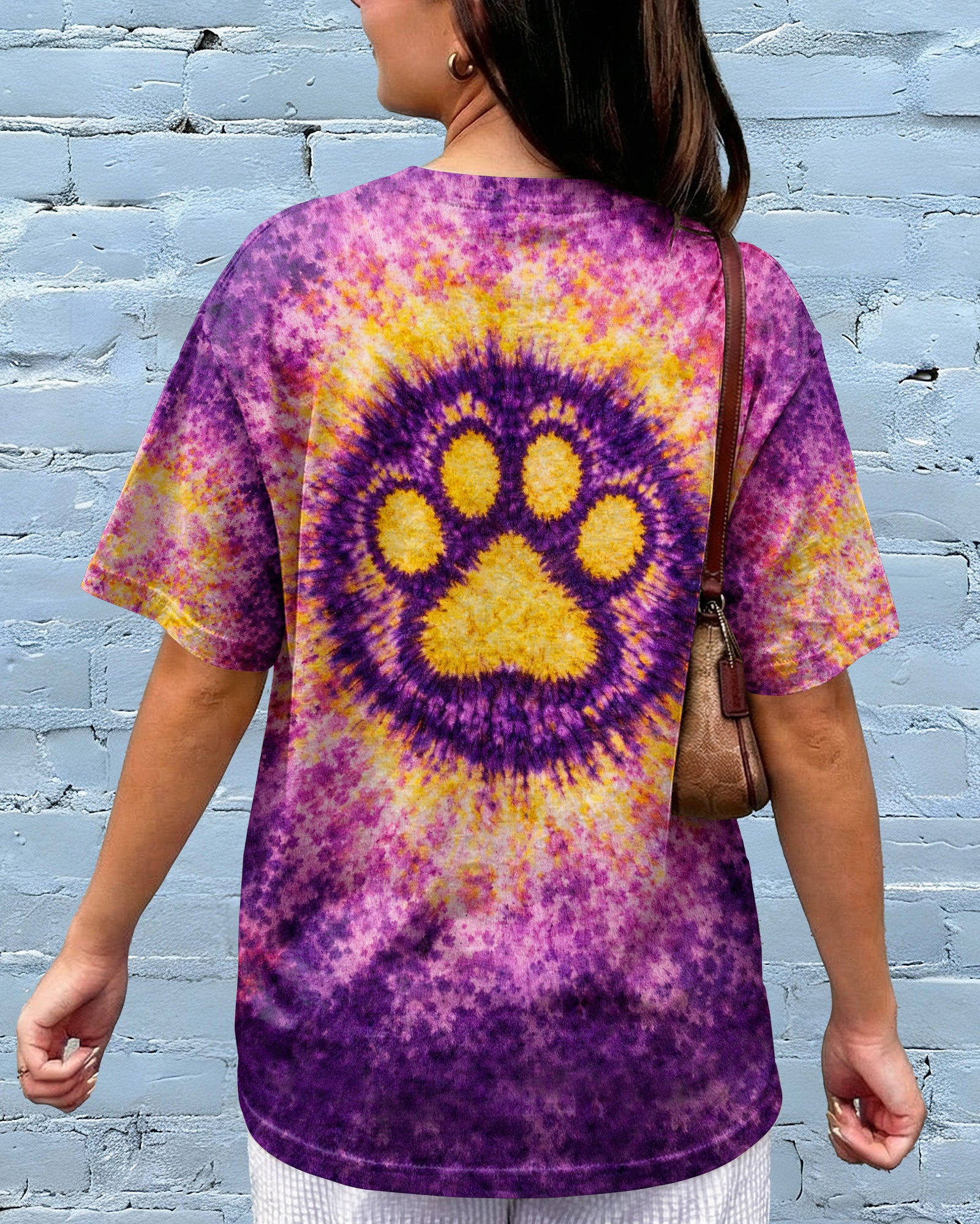 PEACE PAW PRINT PURPLE YELLOW SWIRL ALL OVER PRINT - TLHG3103263