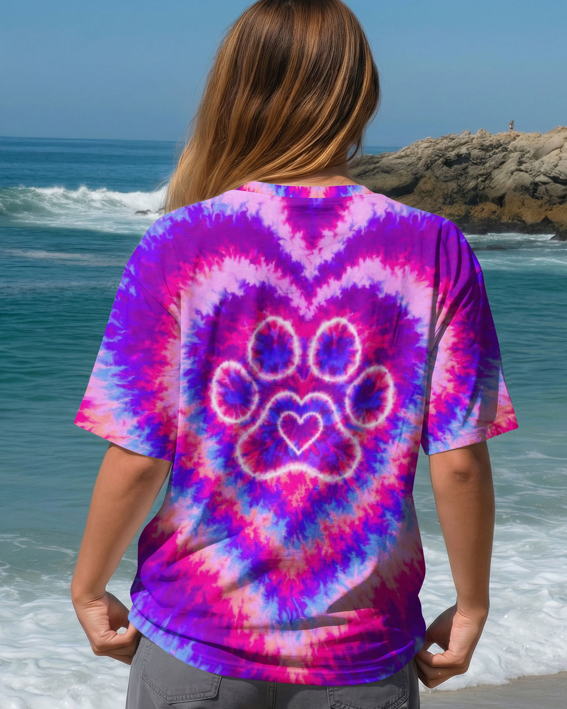 PAW PRINT PINK & PURPLE HEART SWIRL ALL OVER PRINT  - TLTW2912251