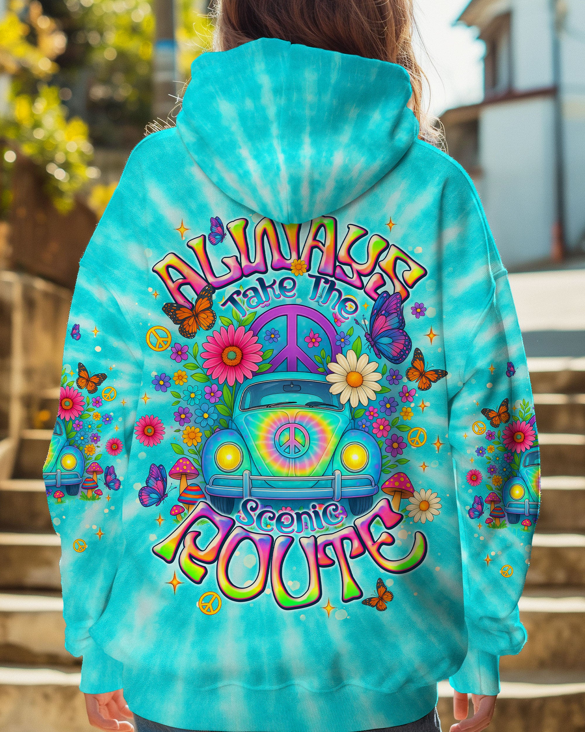 ALWAYS TAKE THE SCENIC ROUTE TIE DYE CAR ALL OVER PRINT  - TLNT1807253