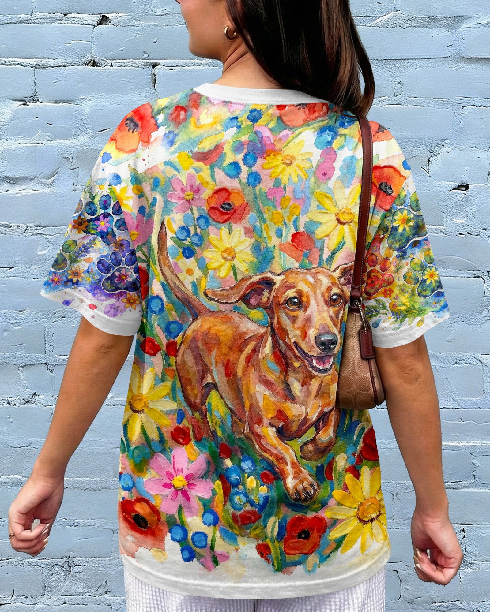 RAINBOW FLORAL DACHSHUND DOG PAW ALL OVER PRINT - RI1103261