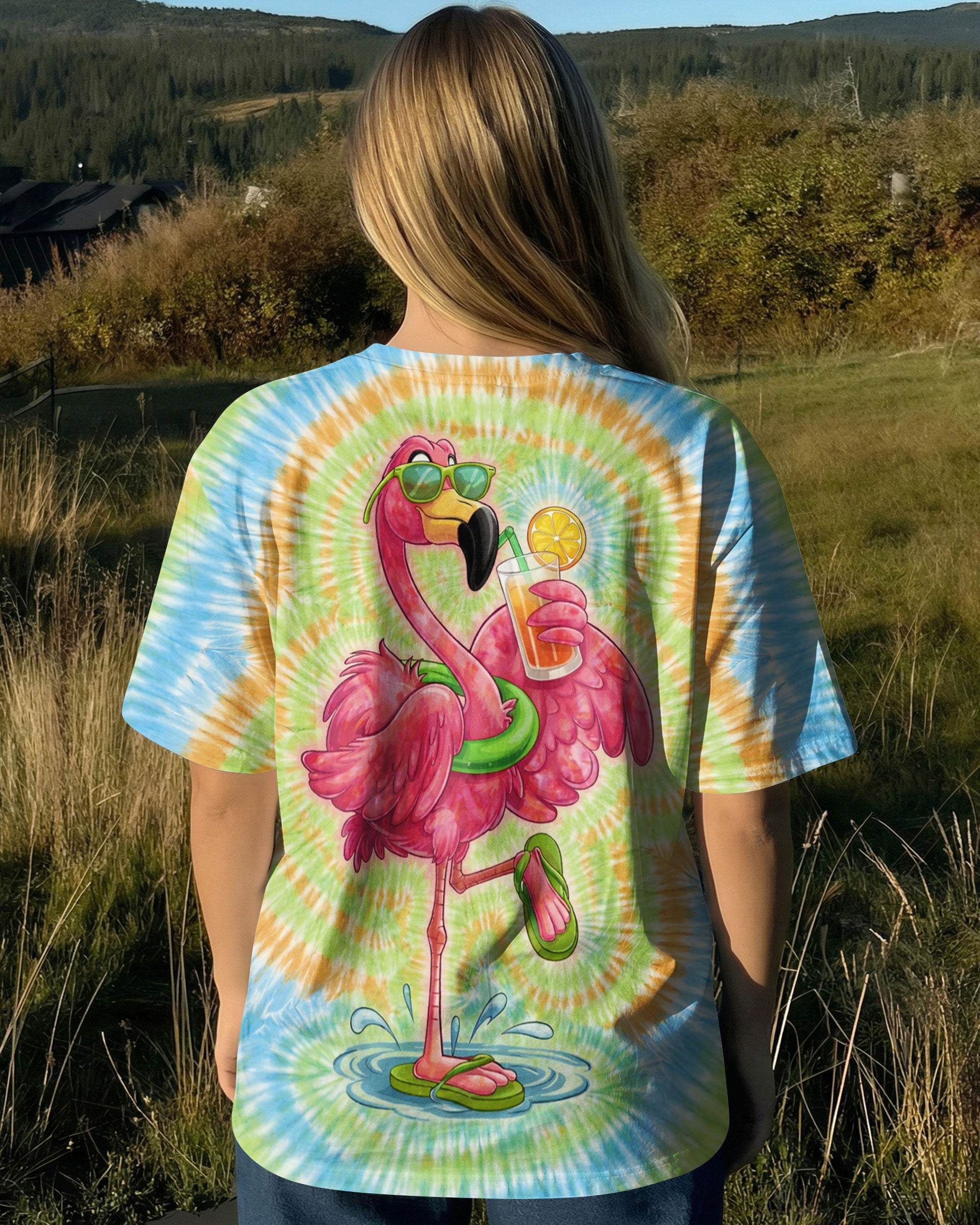 SUMMER FLAMINGO SWIRL ALL OVER PRINT  - TLTW2003261