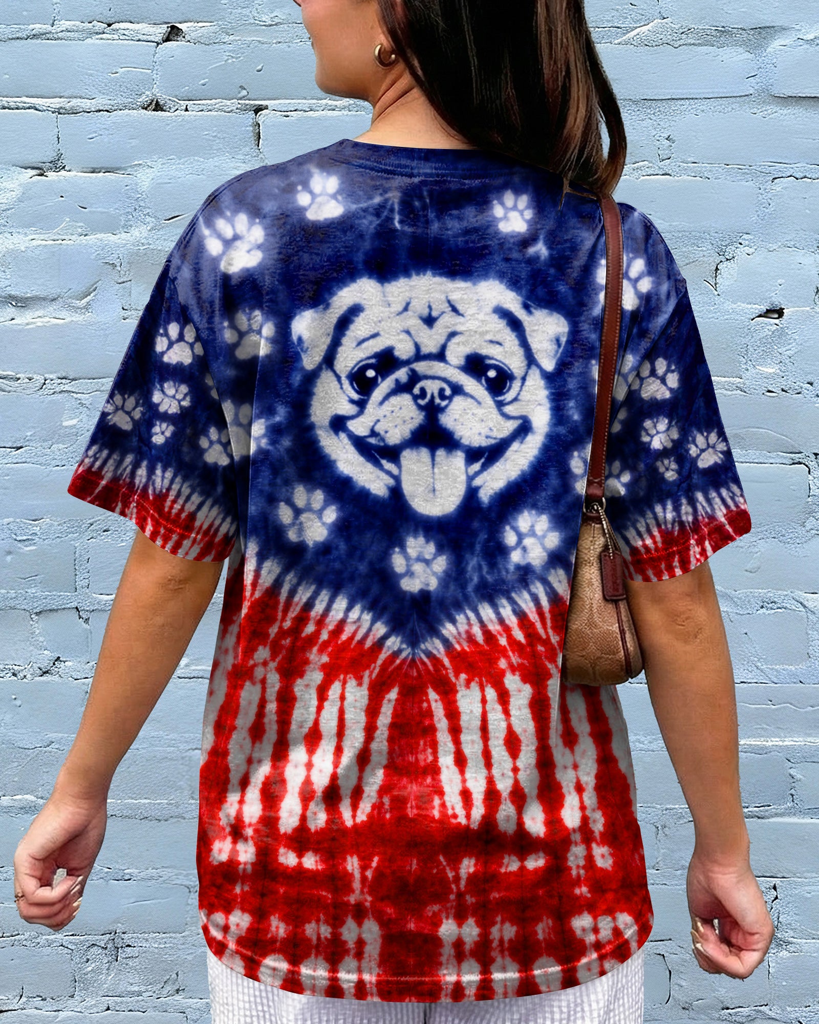 PUG DOG PAW PRINT RED WHITE & BLUE SWIRL ALL OVER PRINT - TLTW0204261