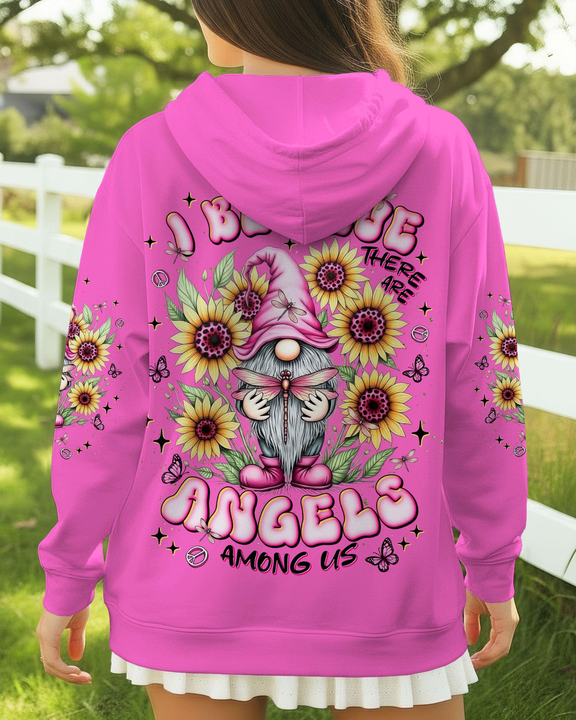 I BELIEVE THERE ARE ANGELS AMONG US GNOME SUNFLOWER ALL OVER PRINT - TLNT2511252