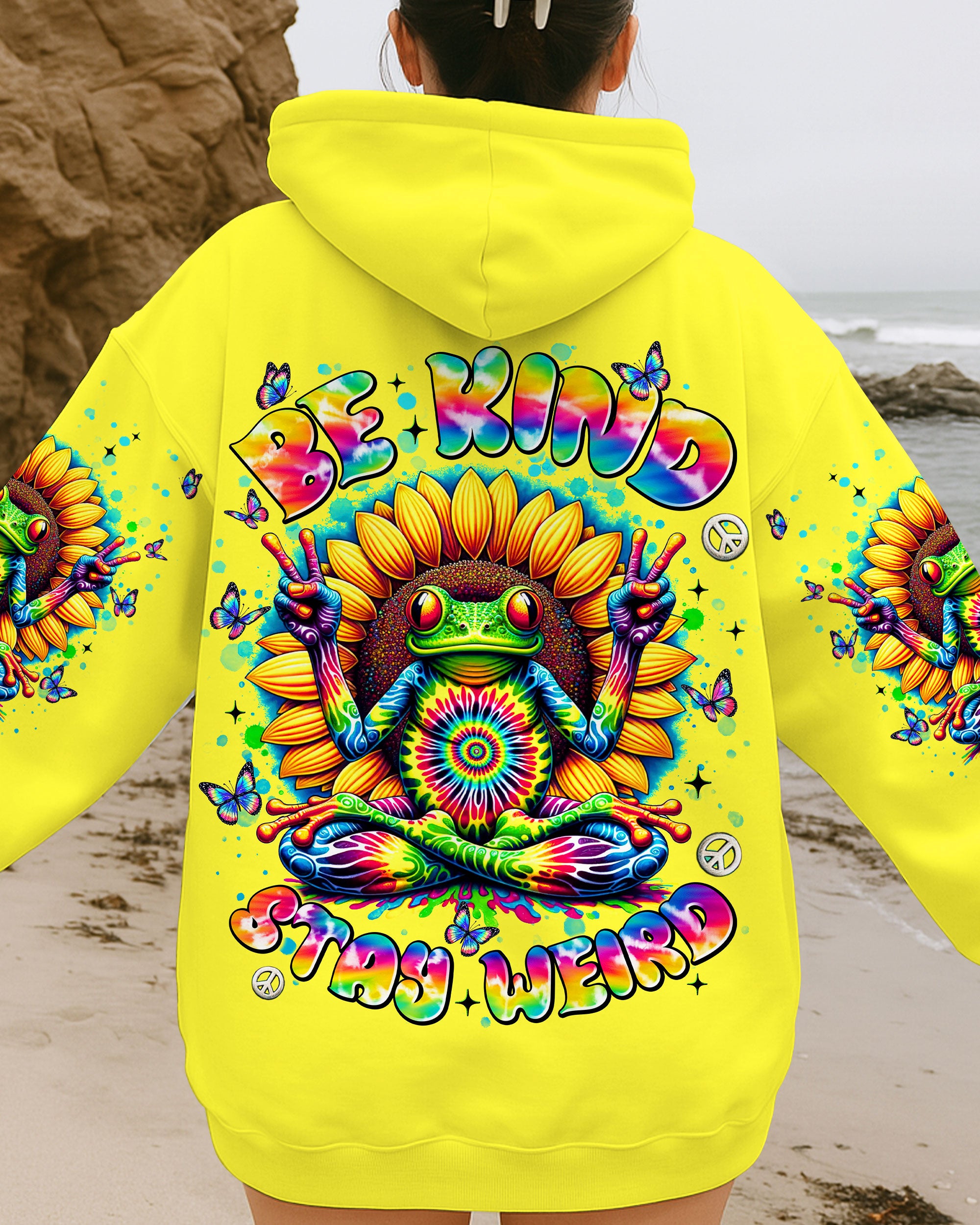 BE KIND STAY WEIRD FROG SUNFLOWER TIE DYE  ALL OVER PRINT - TLNT0108253