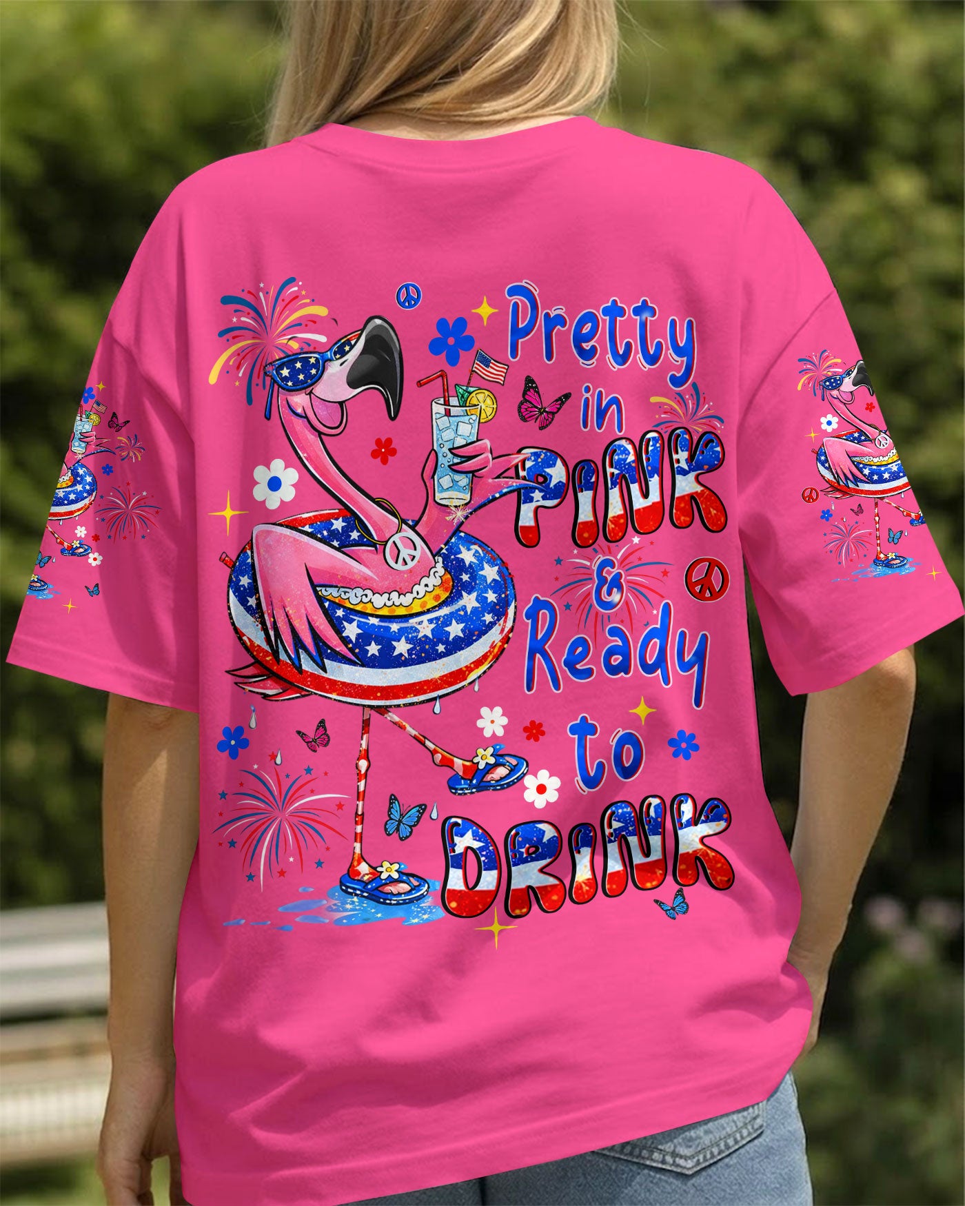 PRETTY IN PINK FLAMINGO RED WHITE & BLUE ALL OVER PRINT  - TLHN2503263