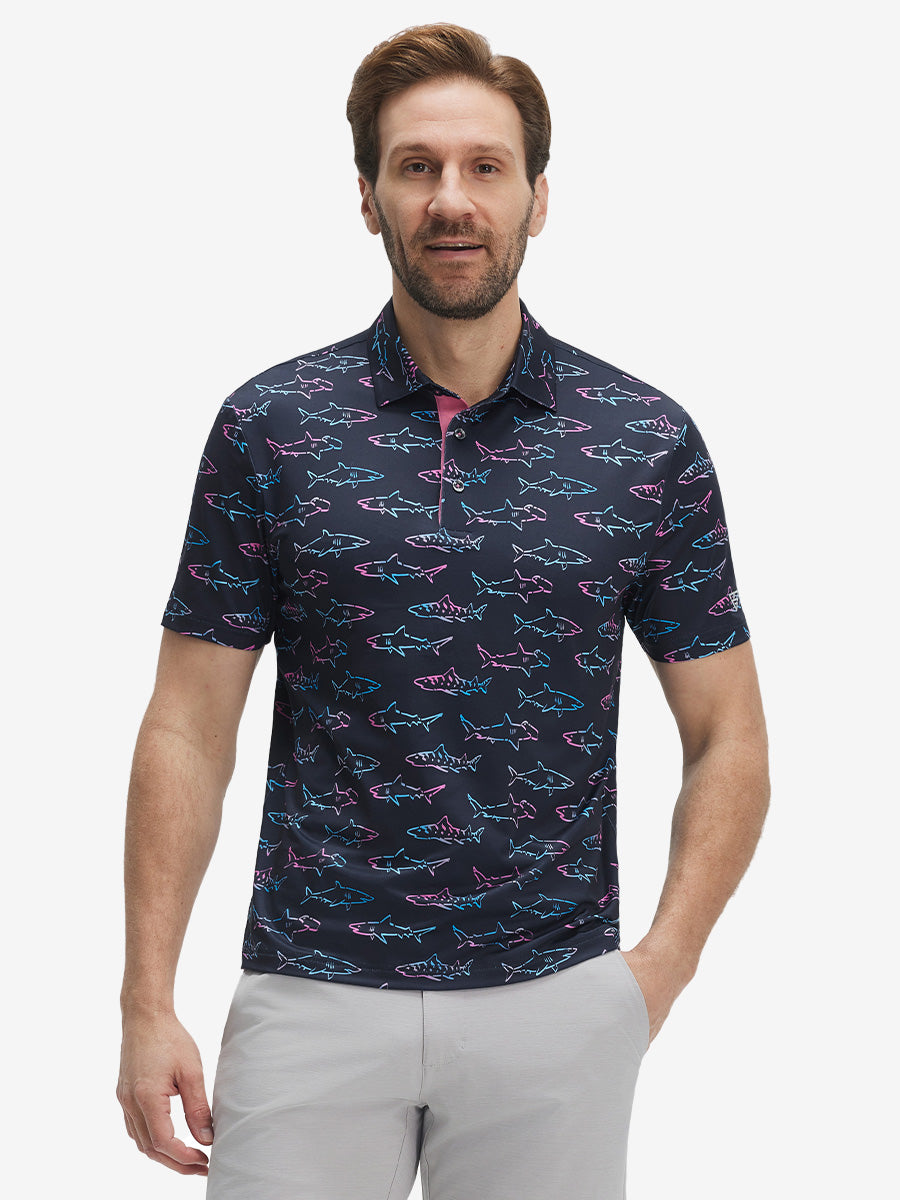 Swing in Style: 4-Way Stretch Performance Printed Golf Polo