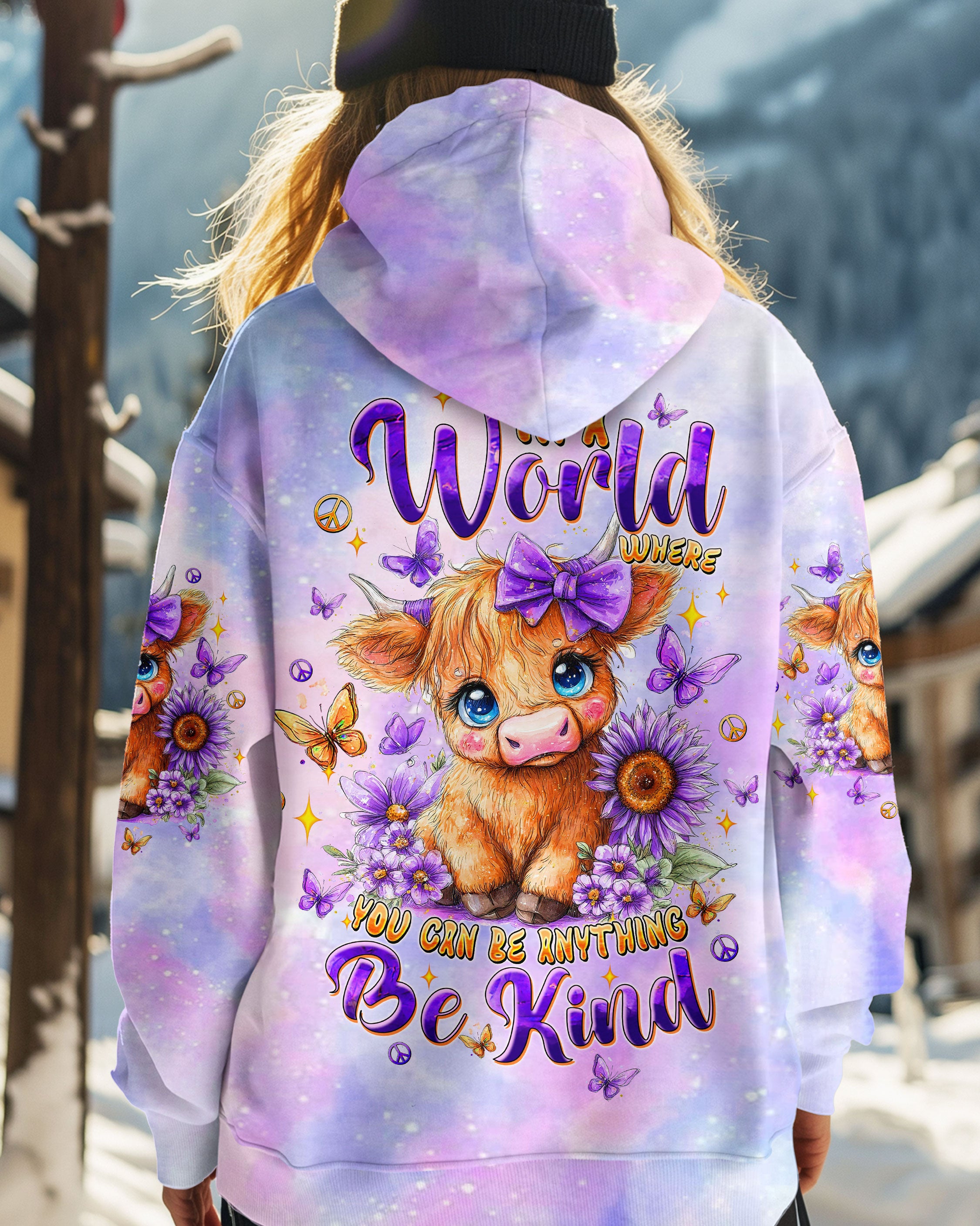 BE KIND HIGHLAND COW ALL OVER PRINT - TLTW2308251