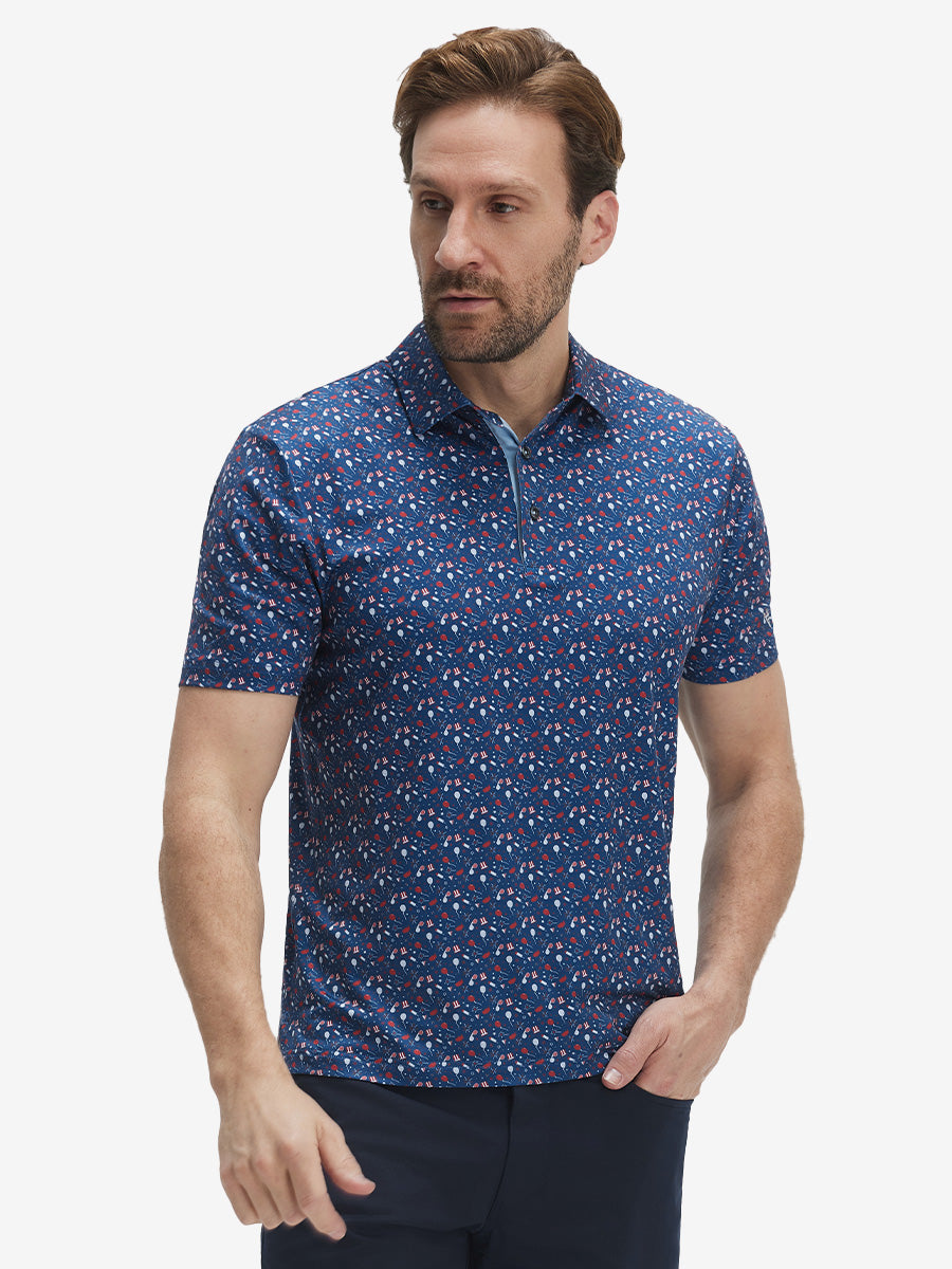 Swing in Style: 4-Way Stretch Performance Printed Golf Polo