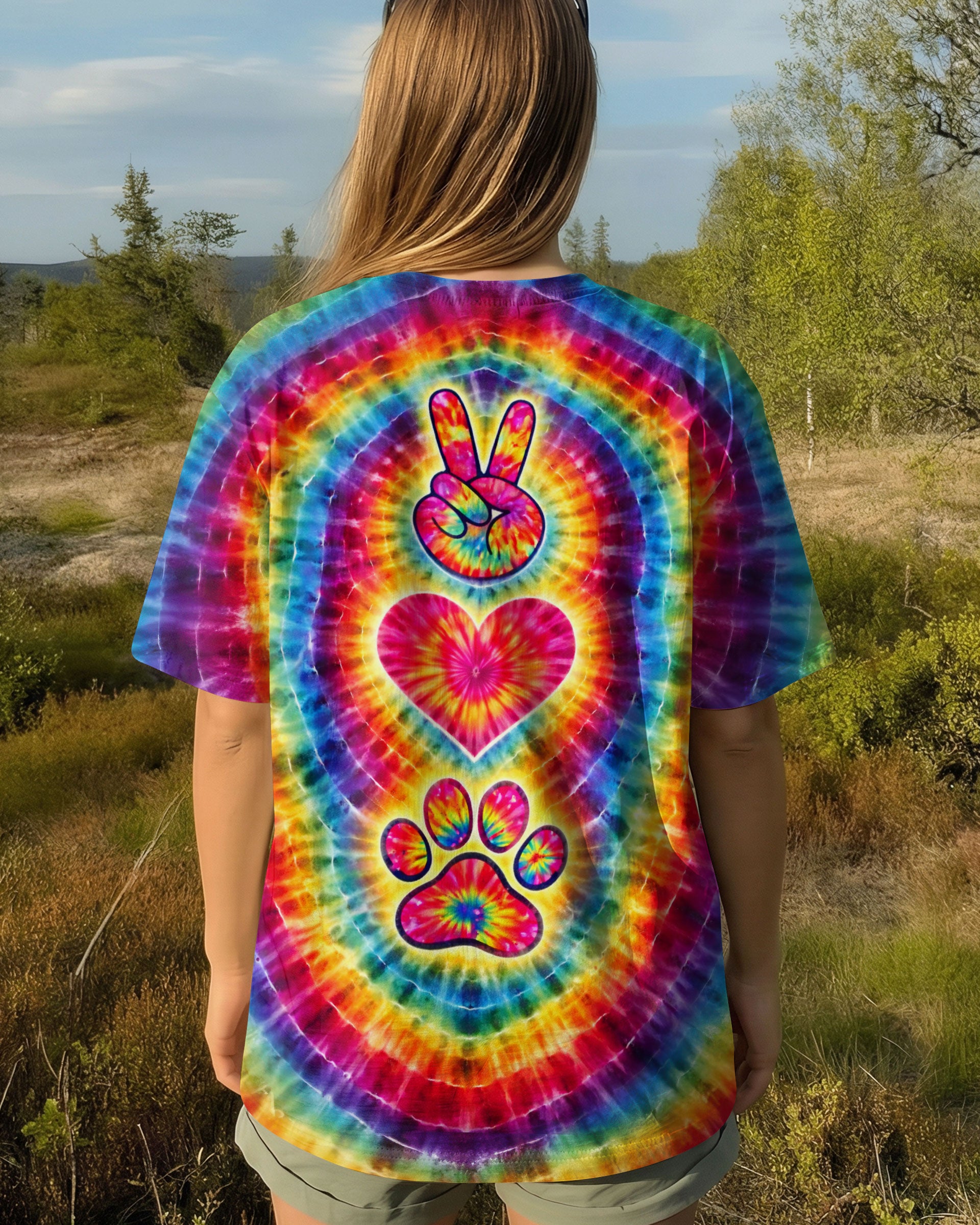 PEACE LOVE DOG PAW COLORFUL SWIRL ALL OVER PRINT - TLTW2802261