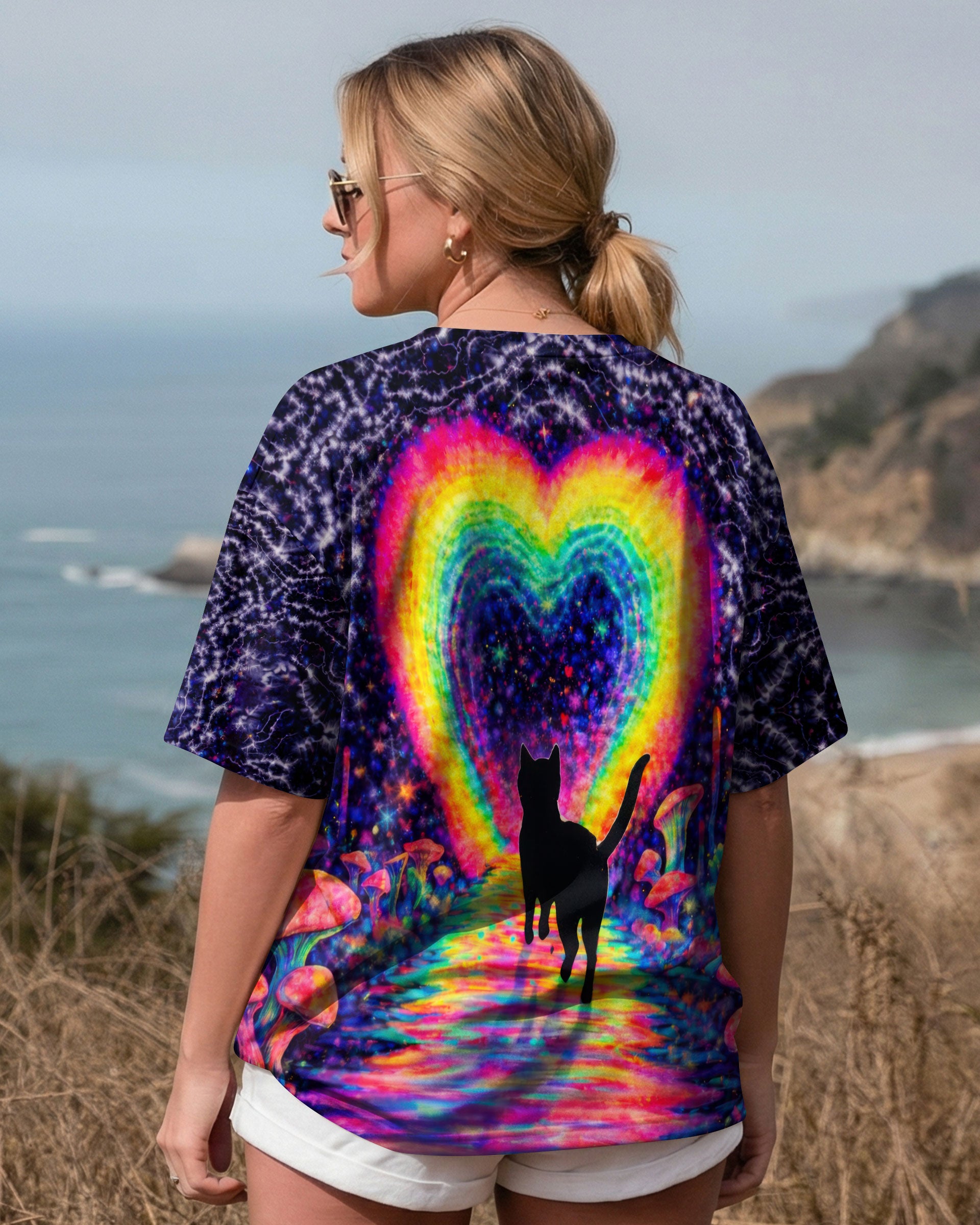 RAINBOW HEART BLACK CAT SWIRL ALL OVER PRINT - TLTW2801261