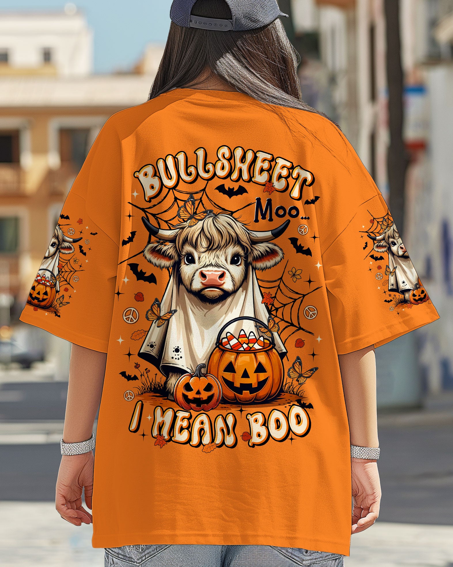BULLSHEET MOO I MEAN BOO HALLOWEEN COW ALL OVER PRINT - TLTR0808251