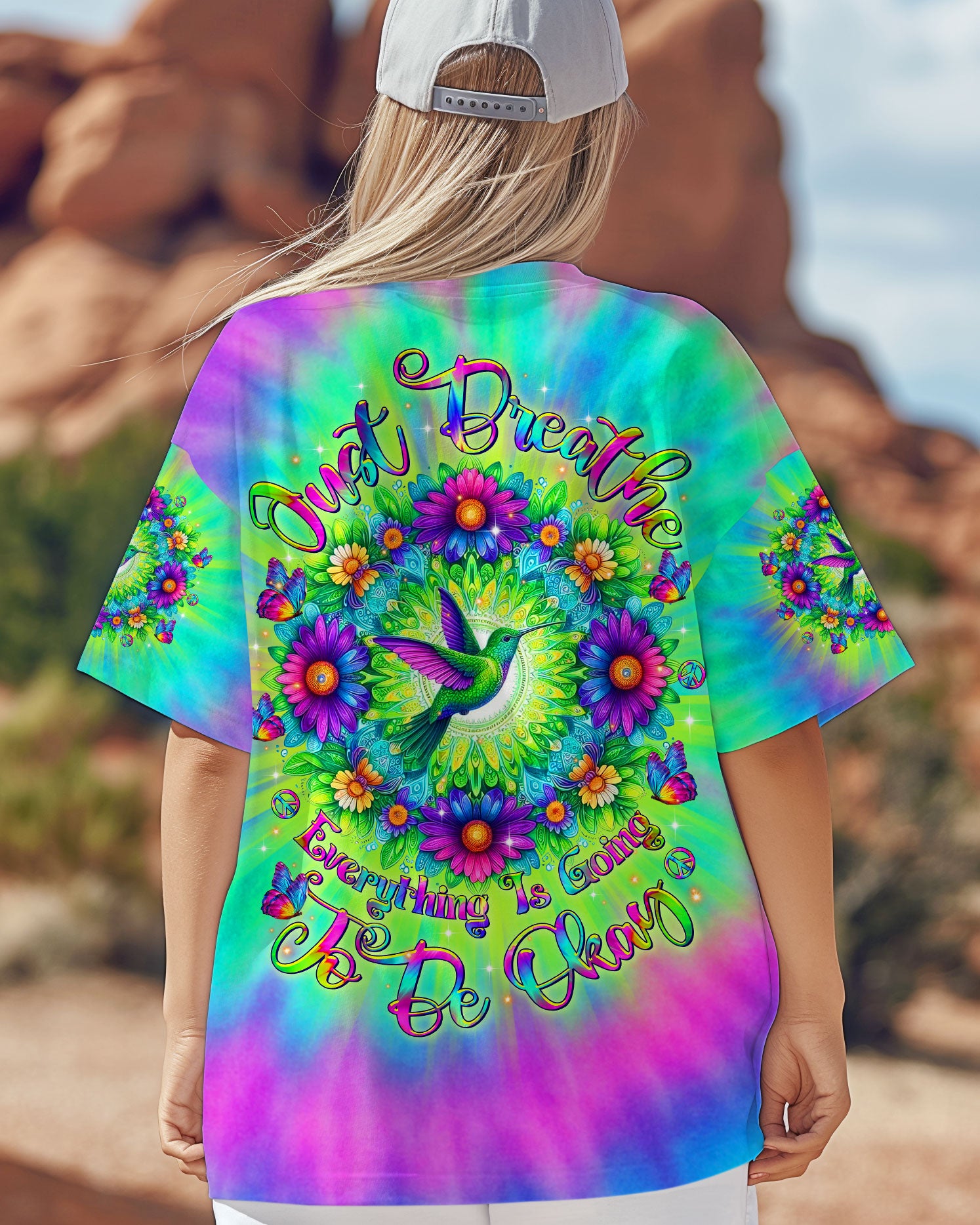 JUST BREATHE HUMMINGBIRD TIE DYE ALL OVER PRINT - TLTR1006252