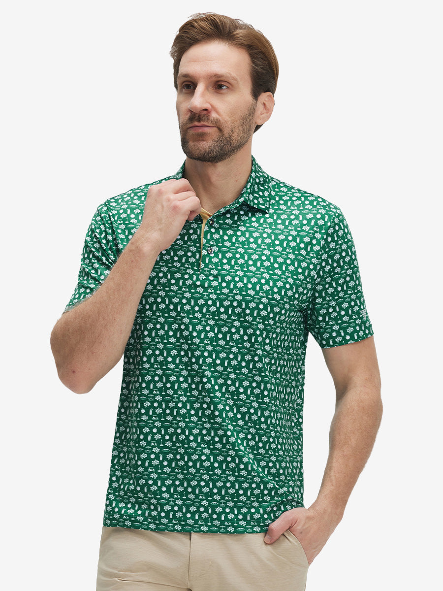 Swing in Style: 4-Way Stretch Performance Printed Golf Polo