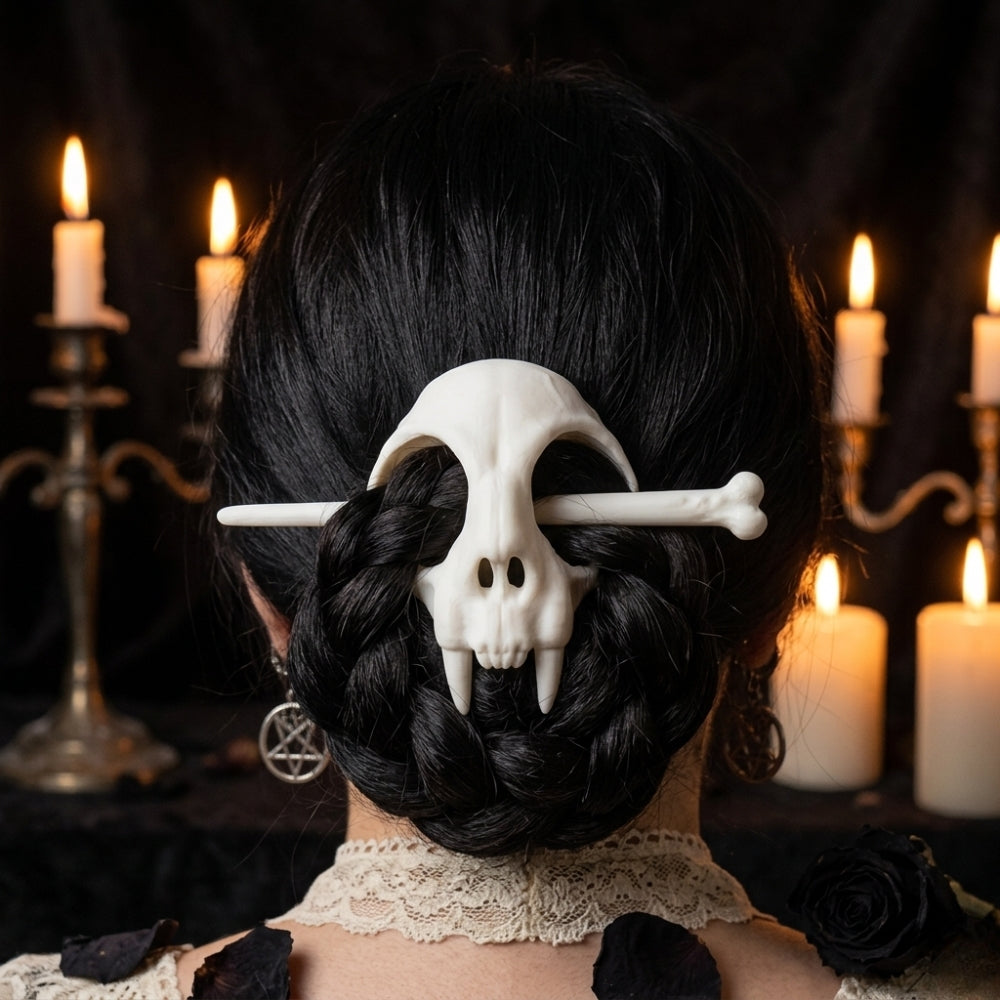 💀Gothic Skull Hair Stick Clip | A Bold Hair Accessory for Ponytails, Braids, Buns & Half-Up Styles✨