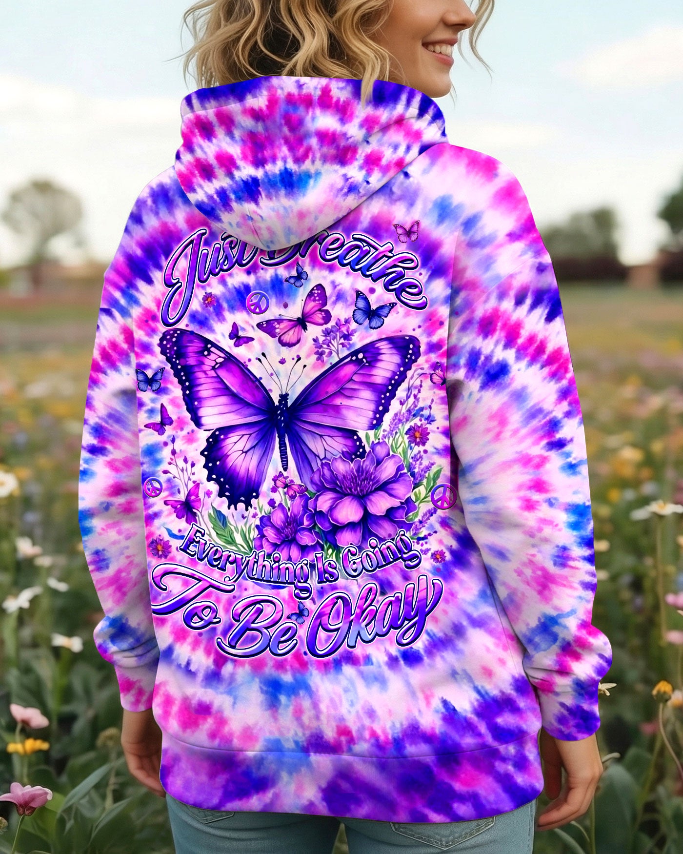 JUST BREATHE BUTTERFLY PURPLE SWIRL ALL OVER PRINT  - TLHN1203263