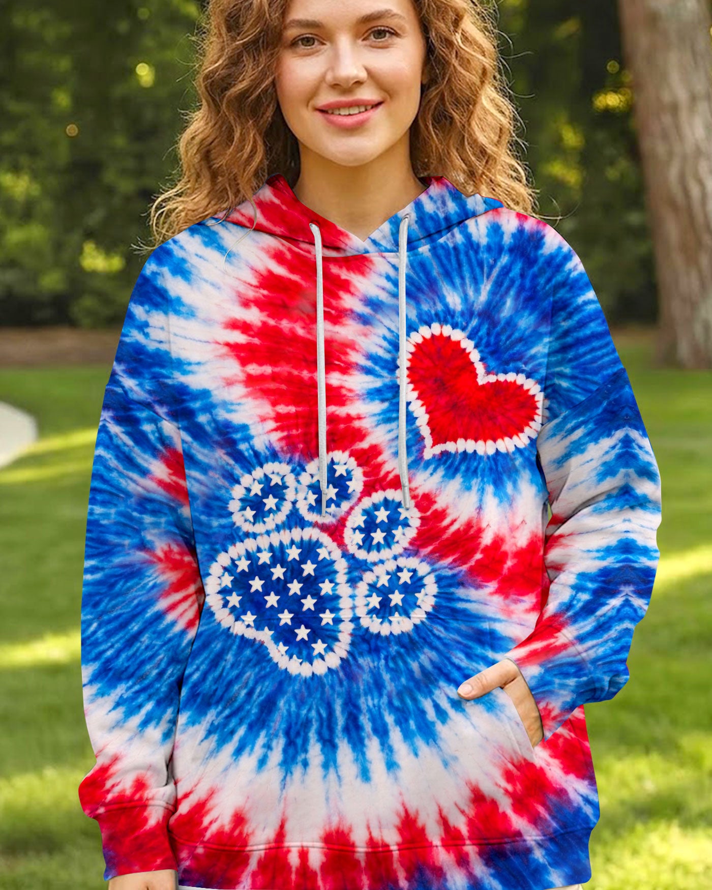 PAW HEART RED WHITE & BLUE SWIRL ALL OVER PRINT - TLHN0104261