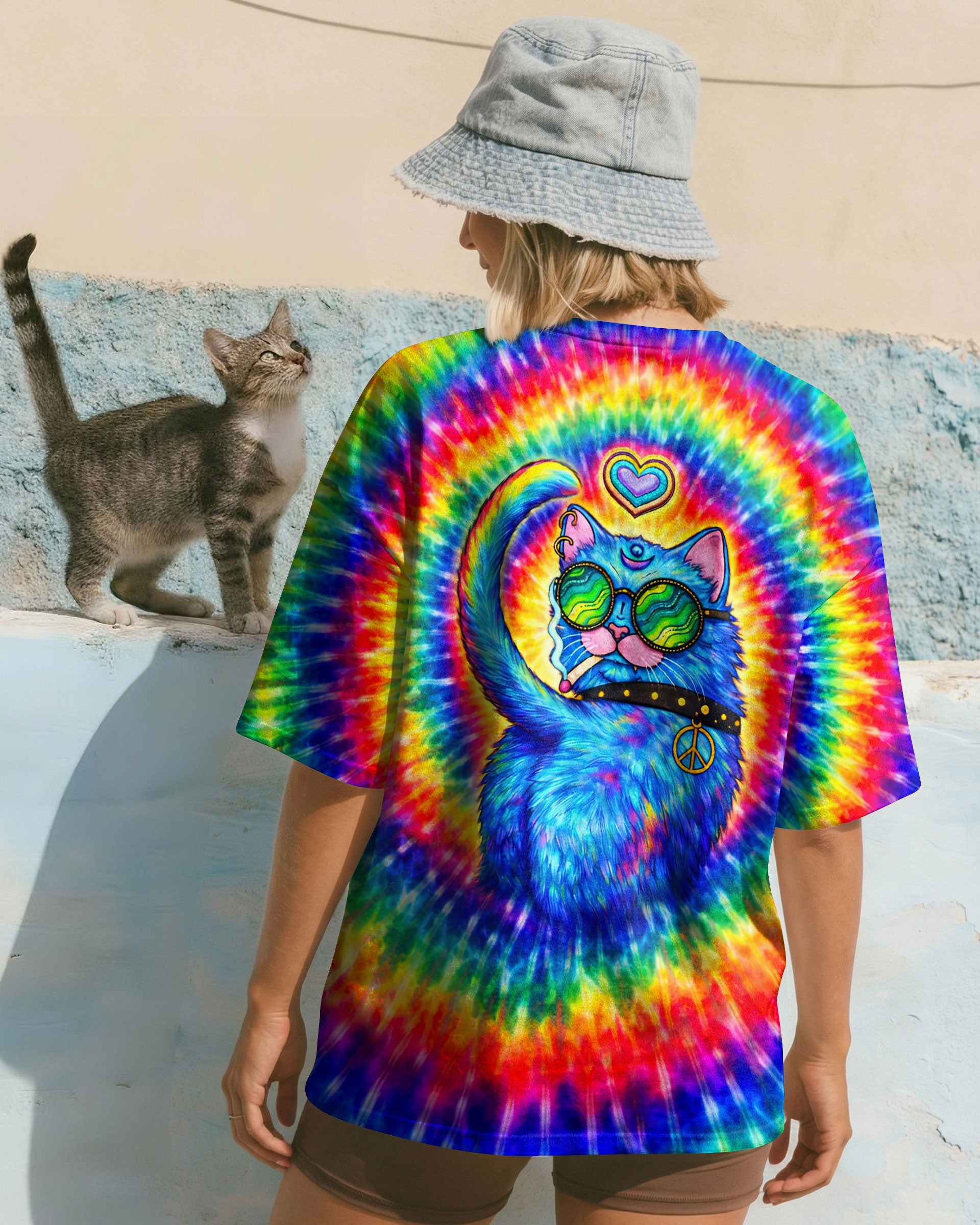 FUNNY HIPPIE CAT SWIRL ALL OVER PRINT - TLTW1701261
