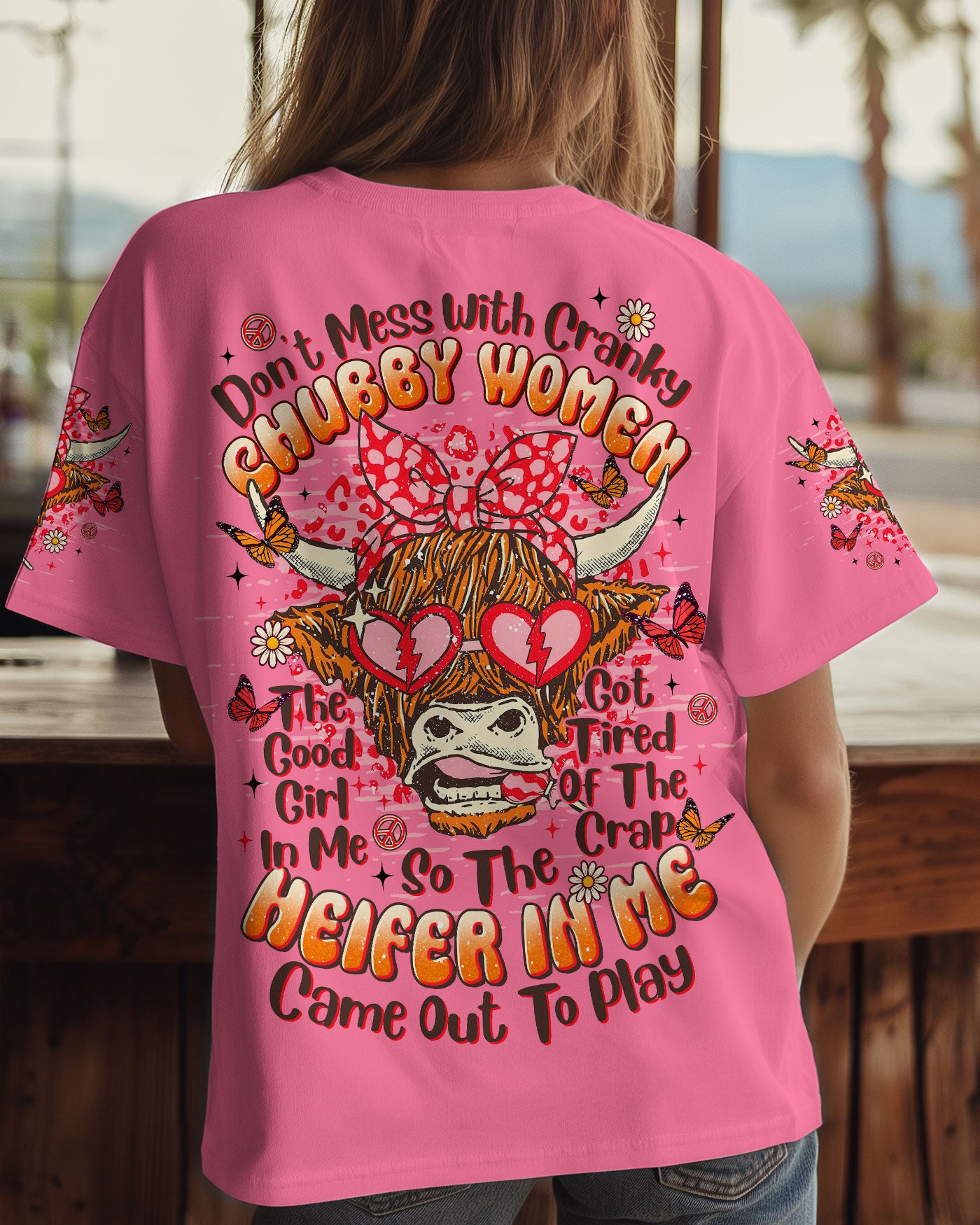 DON'T MESS WITH CRANKY CHUBBY WOMEN COW ALL OVER PRINT - TLTR2009251