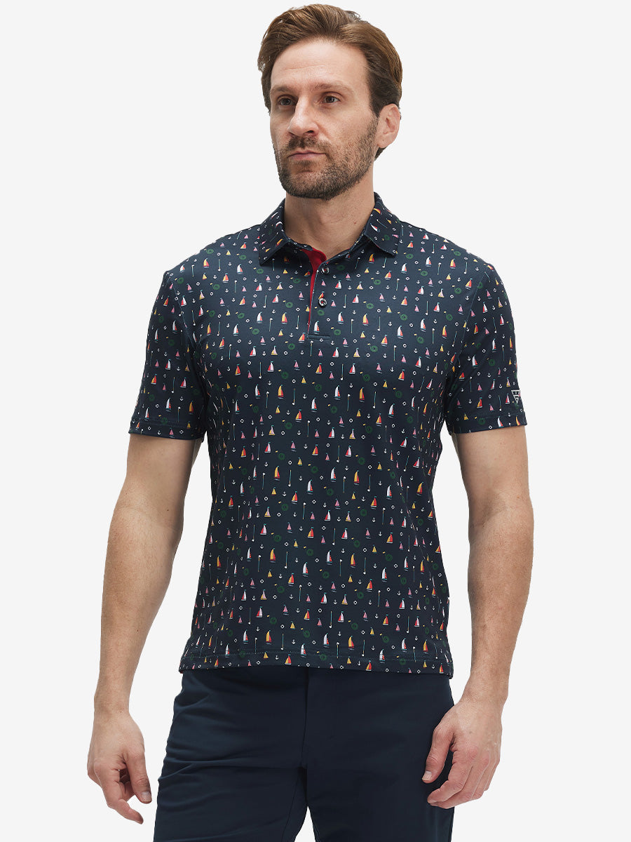 Swing in Style: 4-Way Stretch Performance Printed Golf Polo