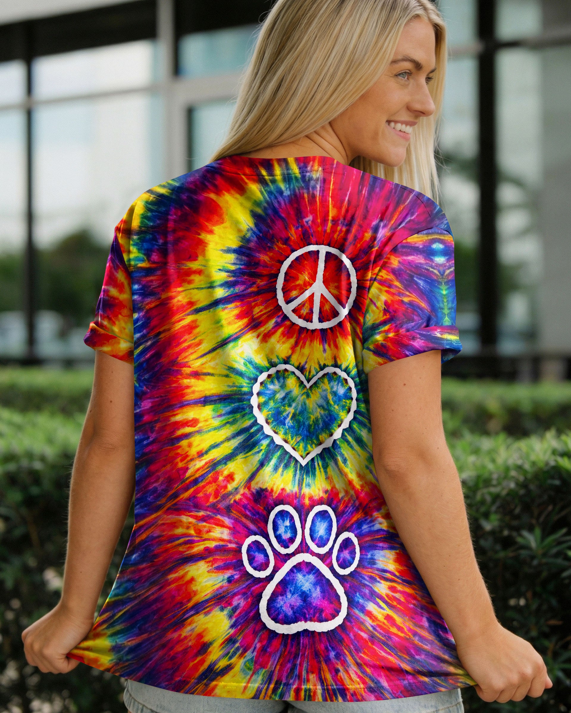 PEACE LOVE PAW PRINT COLORFUL SWIRL ALL OVER PRINT - TLNT3003262
