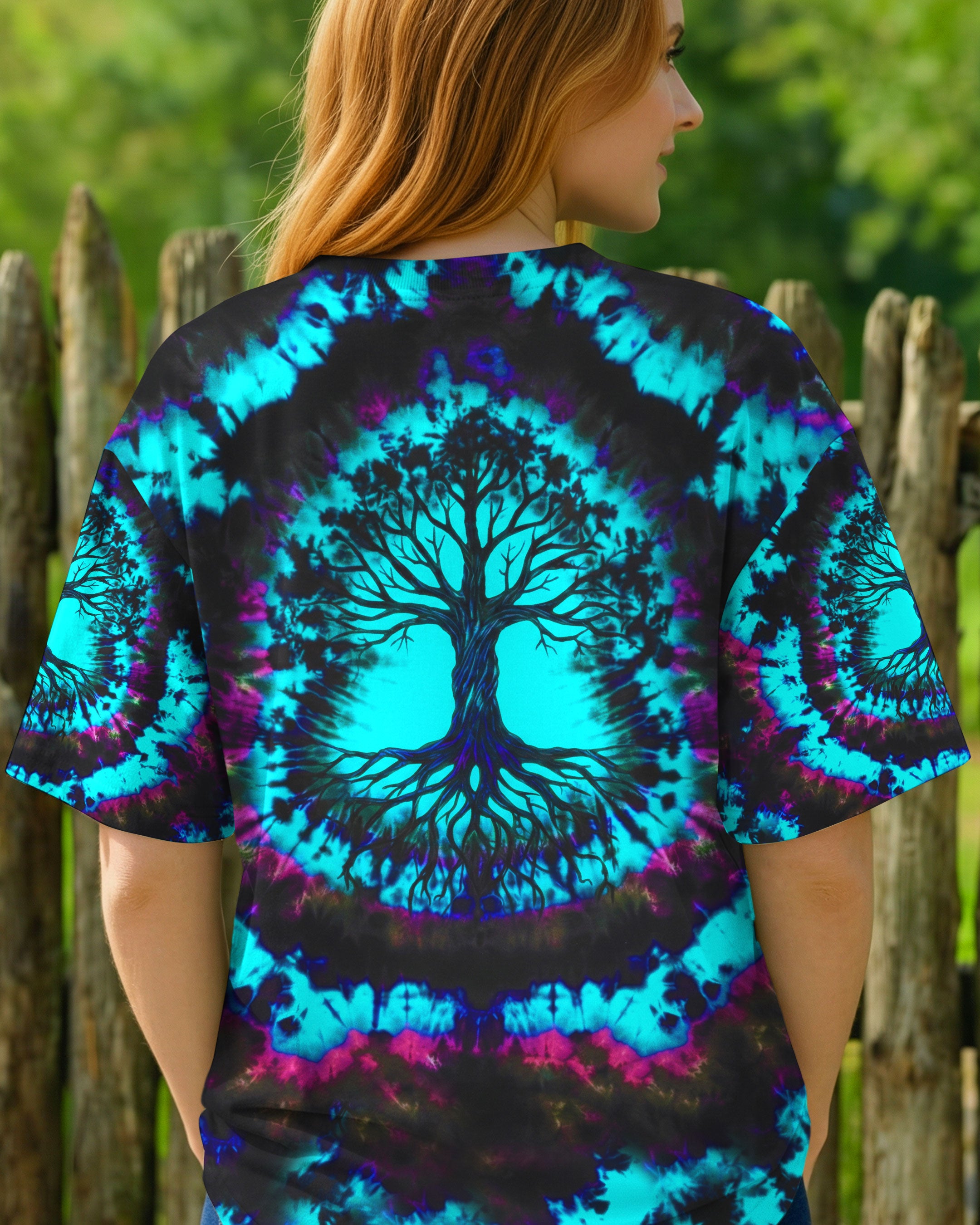 NEON TEAL SWIRL TREE OF LIFE ALL OVER PRINT - YHHN0202262