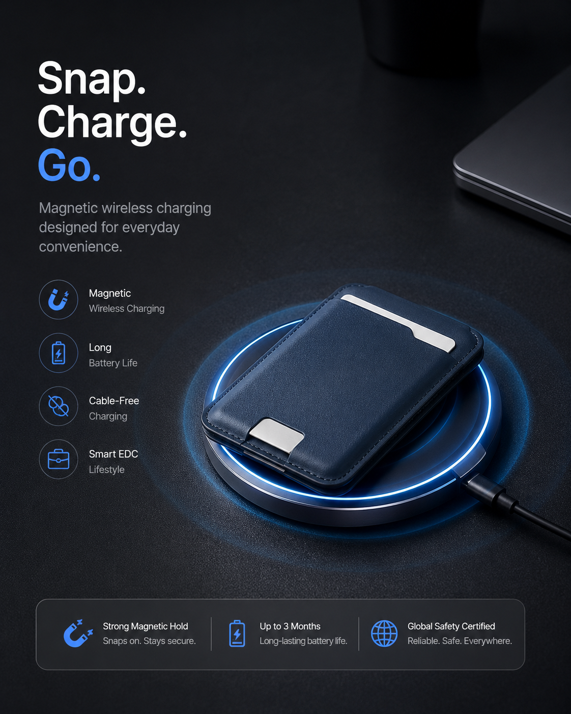 Smart MagSafe Wallet Made of Genuine Nappa Leather – with Apple Find My™ & Google Find Hub™, RFID Protection, and Wireless Charging.
