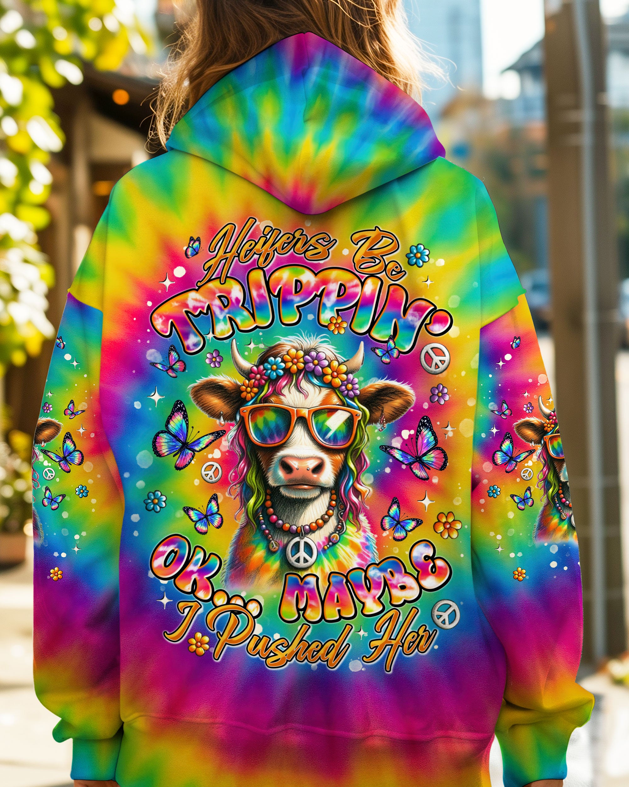 HEIFER BE TRIPPIN' COW TIE DYE ALL OVER PRINT - TLNT1407253
