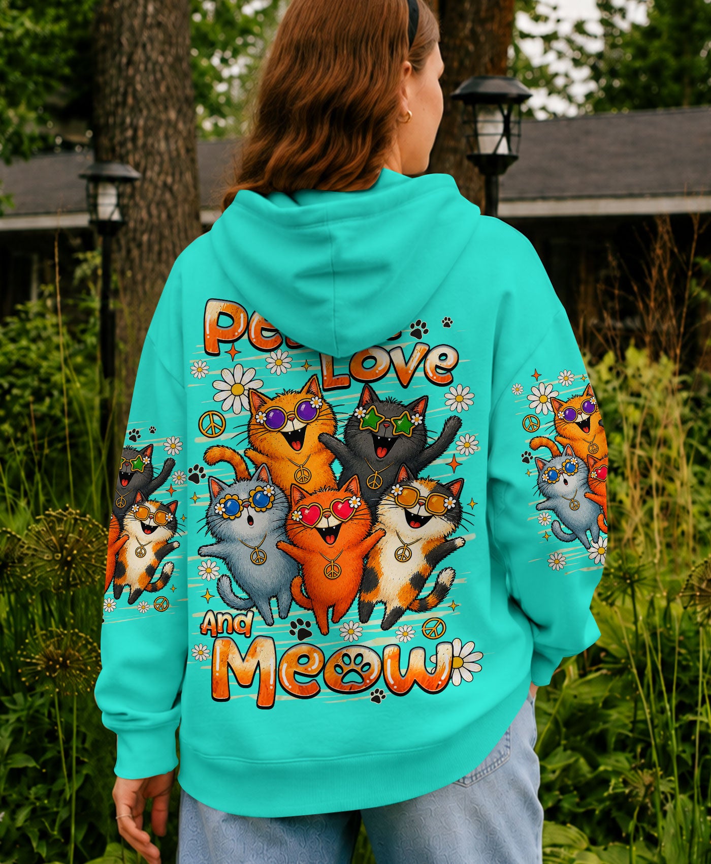 PEACE LOVE AND MEOW CAT ALL OVER PRINT - TLHN1007261