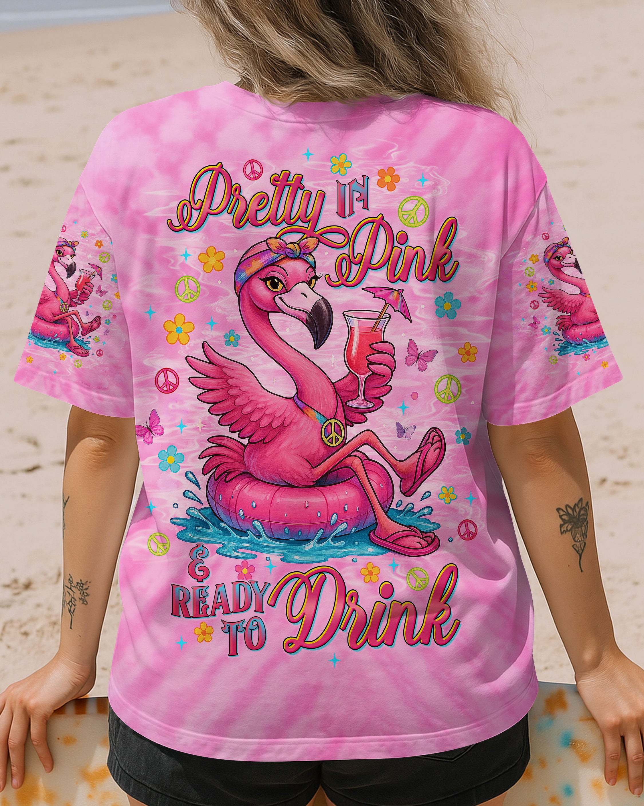 PRETTY IN PINK FLAMINGO TIE DYE ALL OVER PRINT  - TLTW1604254