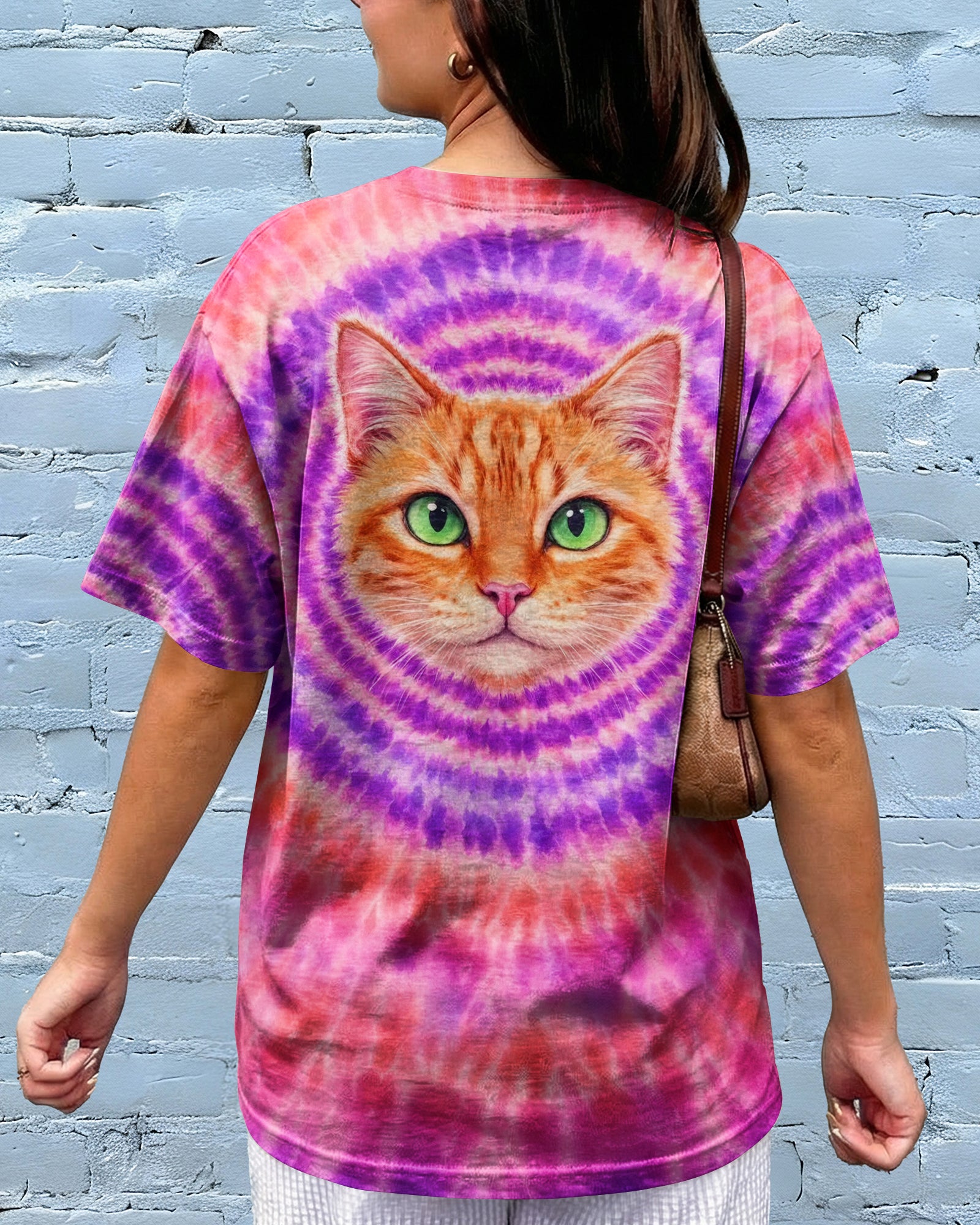 GINGER TABBY CAT PURPLE & PINK  SWIRL ALL OVER PRINT - TLHG0403262
