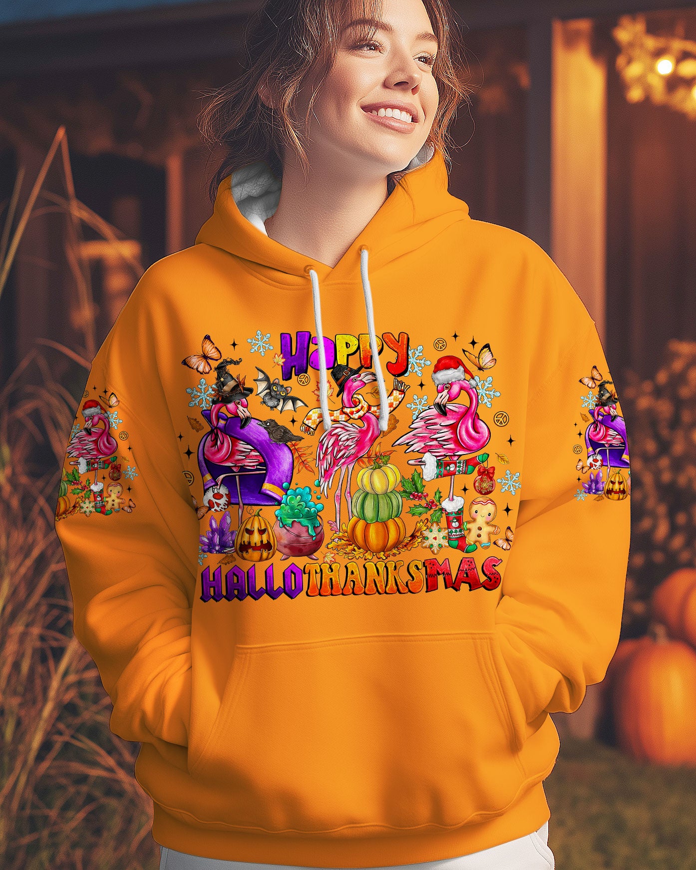 HAPPY HALLOTHANKSMAS  FLAMINGO ALL OVER PRINT - TLTR1508251