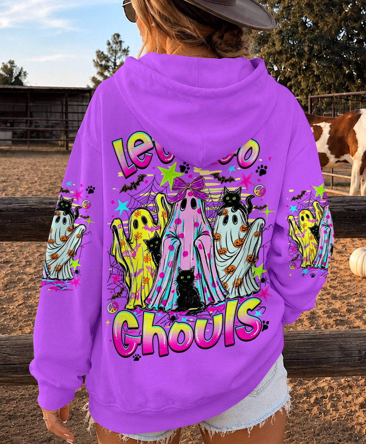 LET'S GO GHOULS BOO BLACK CAT HALLOWEEN ALL OVER PRINT - TLHN1707261