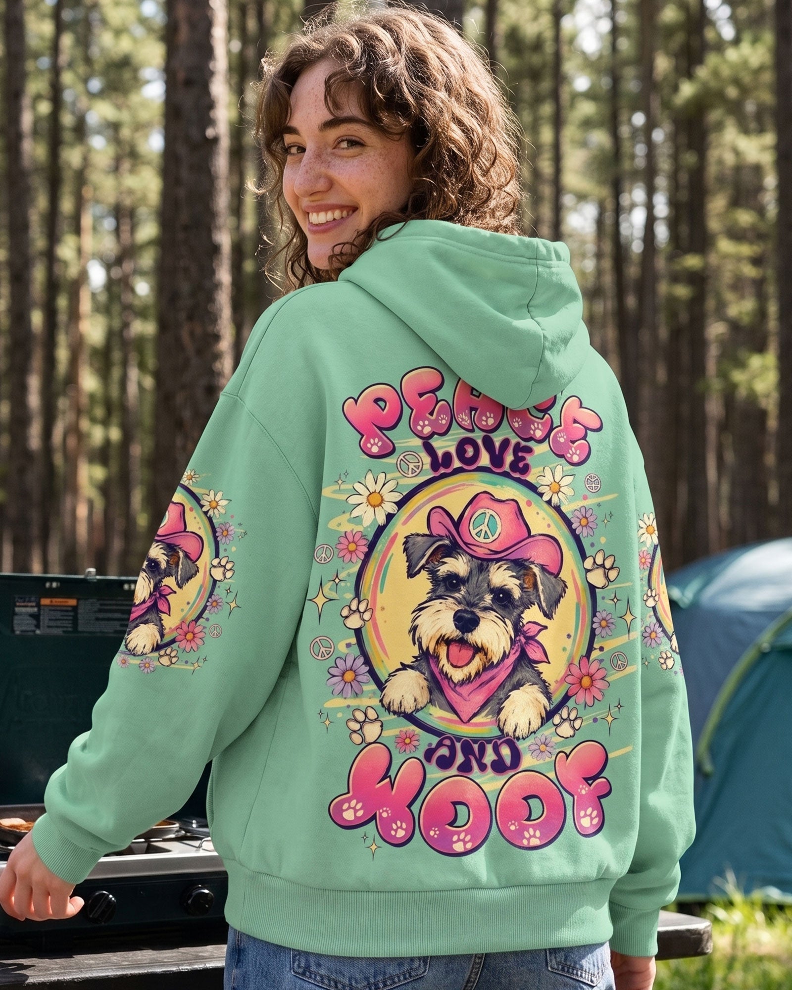 PEACE LOVE AND WOOF SCHNAUZER DOG ALL OVER PRINT - TLTW1507261