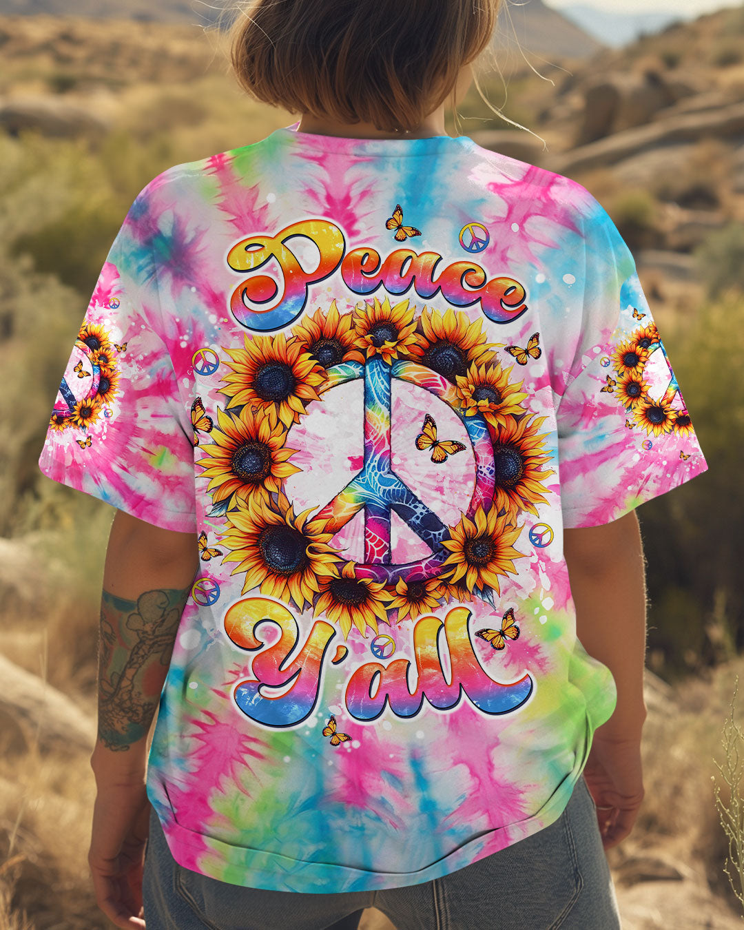 PEACE Y'ALL SUNFLOWER ALL OVER PRINT - TLTW1508243
