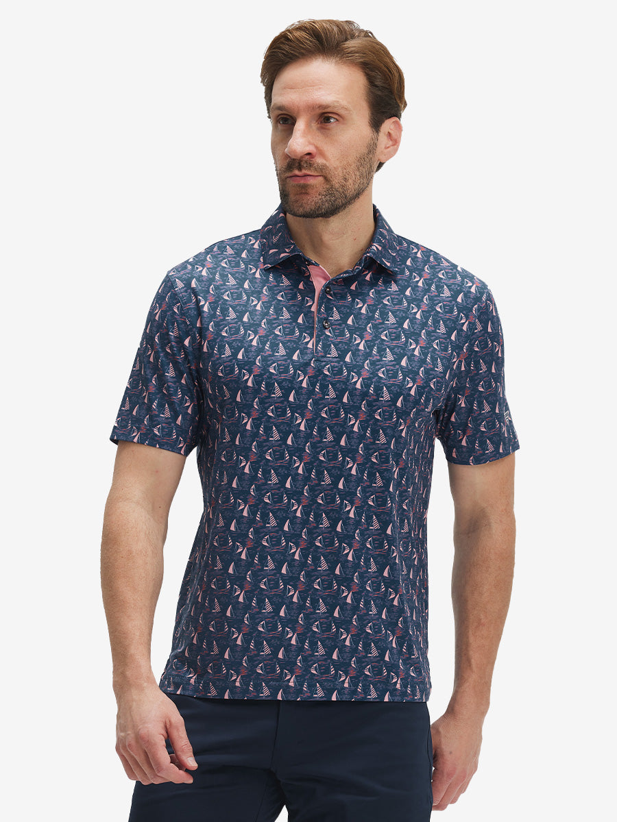 Swing in Style: 4-Way Stretch Performance Printed Golf Polo