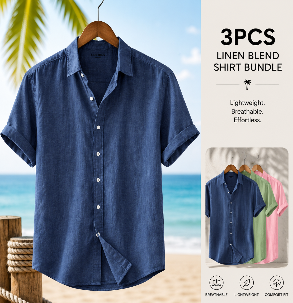 American Flag Cotton Linen Shirts 4th of July Essentials 3-Pack - S, M, L, XL, XXL, 3XL $11,500.00 - Green+Navy blue+Pink L