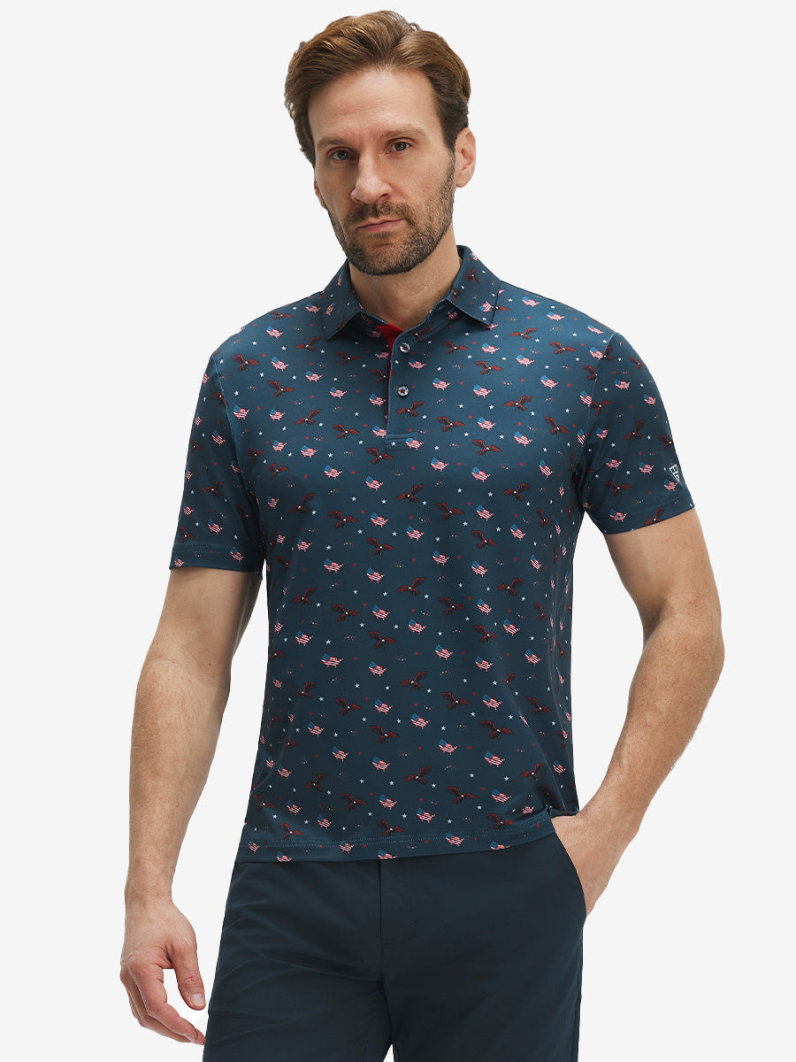 Swing in Style: 4-Way Stretch Performance Printed Golf Polo