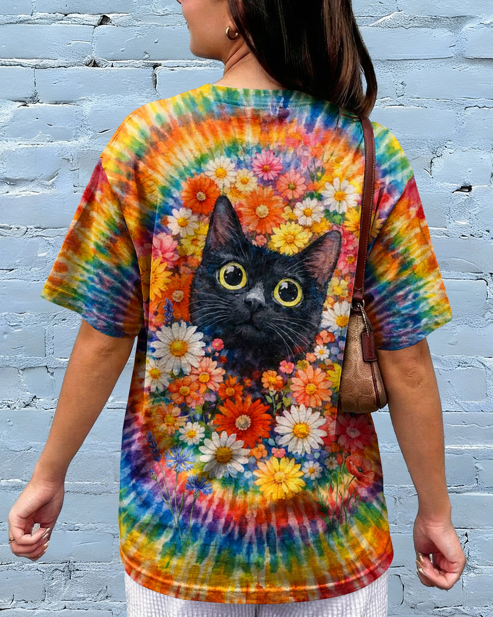 BLACK CAT WITH FLORAL SWIRL ALL OVER PRINT - TLHN0403262