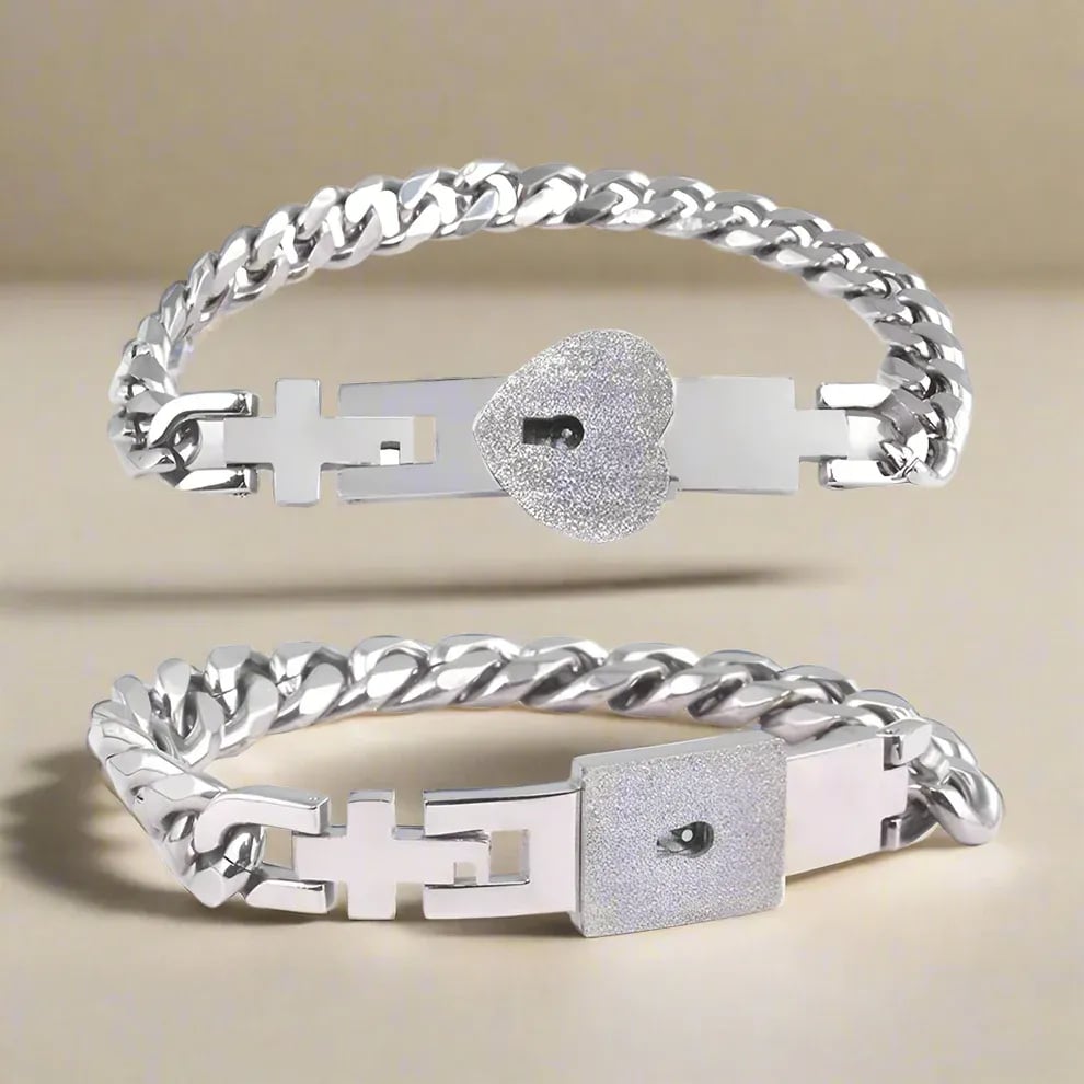 💞 Heart Lock & Key Couple Bracelet Set – A Love That Never Fades