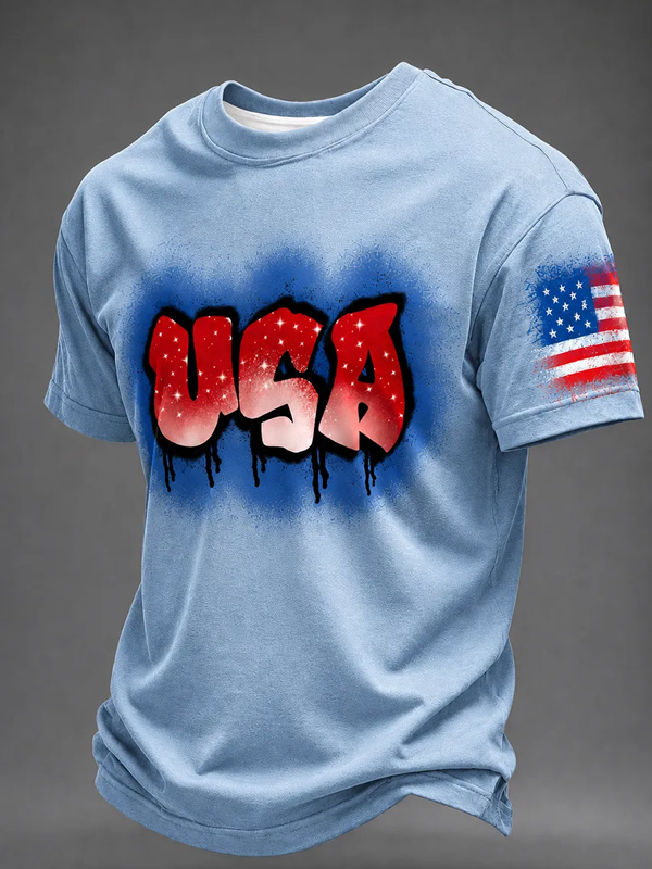 Men's USA Graffiti Drip American Flag Print T-Shirt