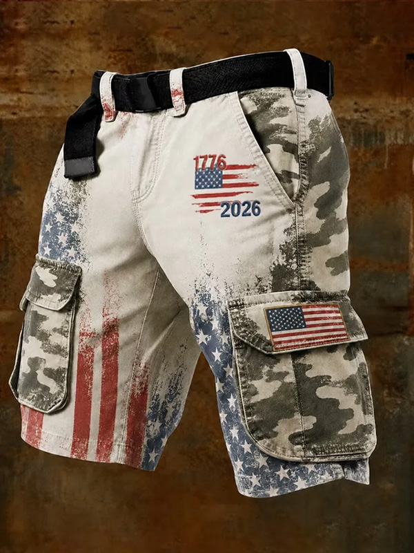 Men's 1776-2026 American Flag Camo Art Print Casual Shorts