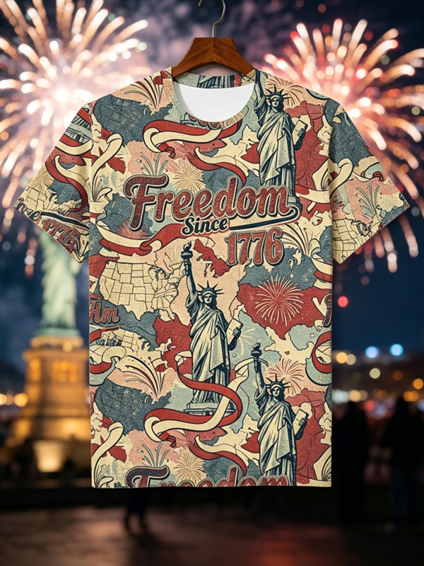 Men's Statue Of Liberty 1776 Vintage Firework Art Print T-Shirt